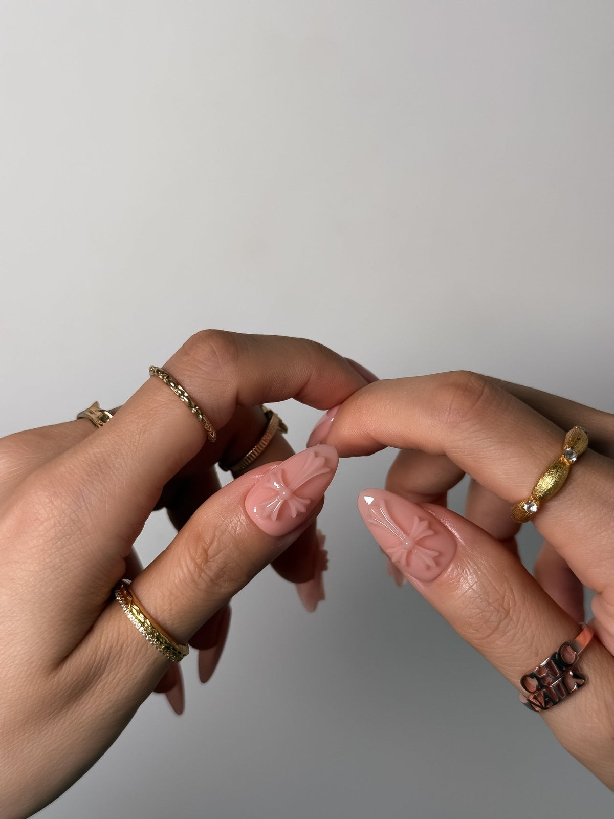 Blush Pink Cross Press On Nails Medium Almond