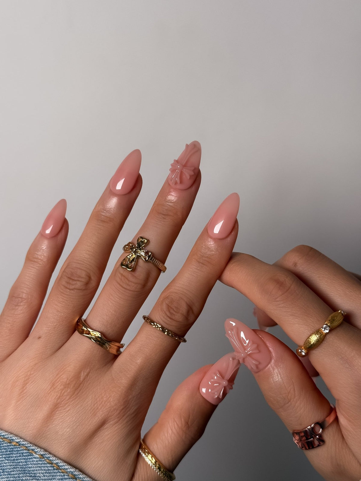 Blush Pink Cross Press On Nails Medium Almond