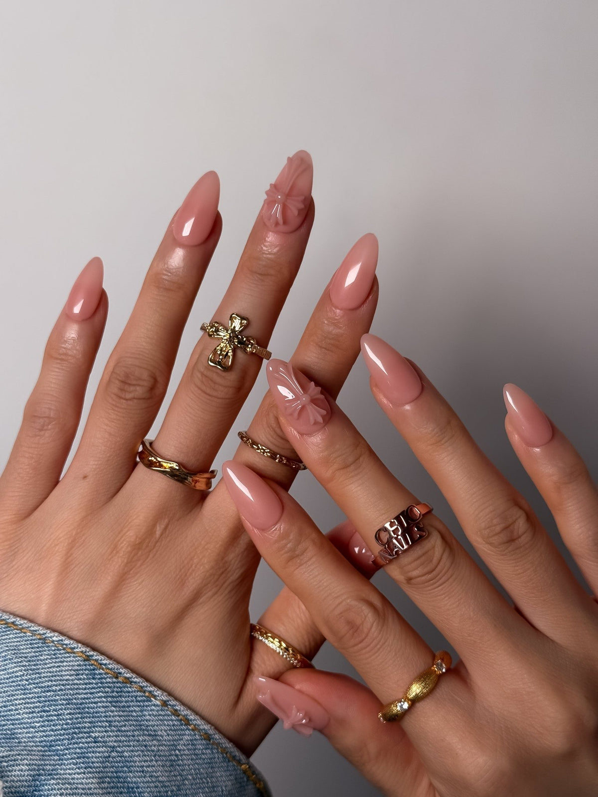 Blush Pink Cross Press On Nails Medium Almond