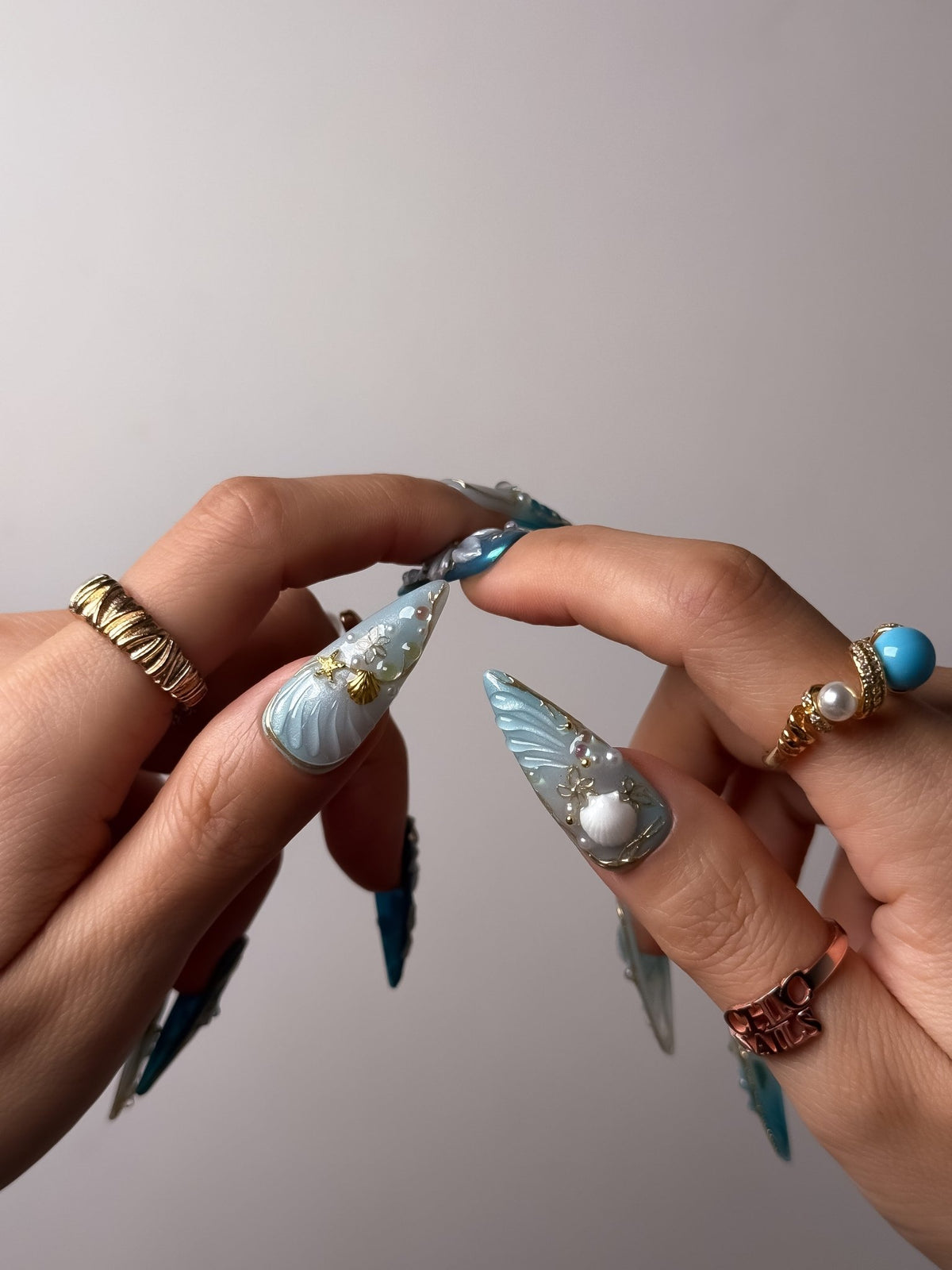Aqua Siren Long Stiletto Press On Nails