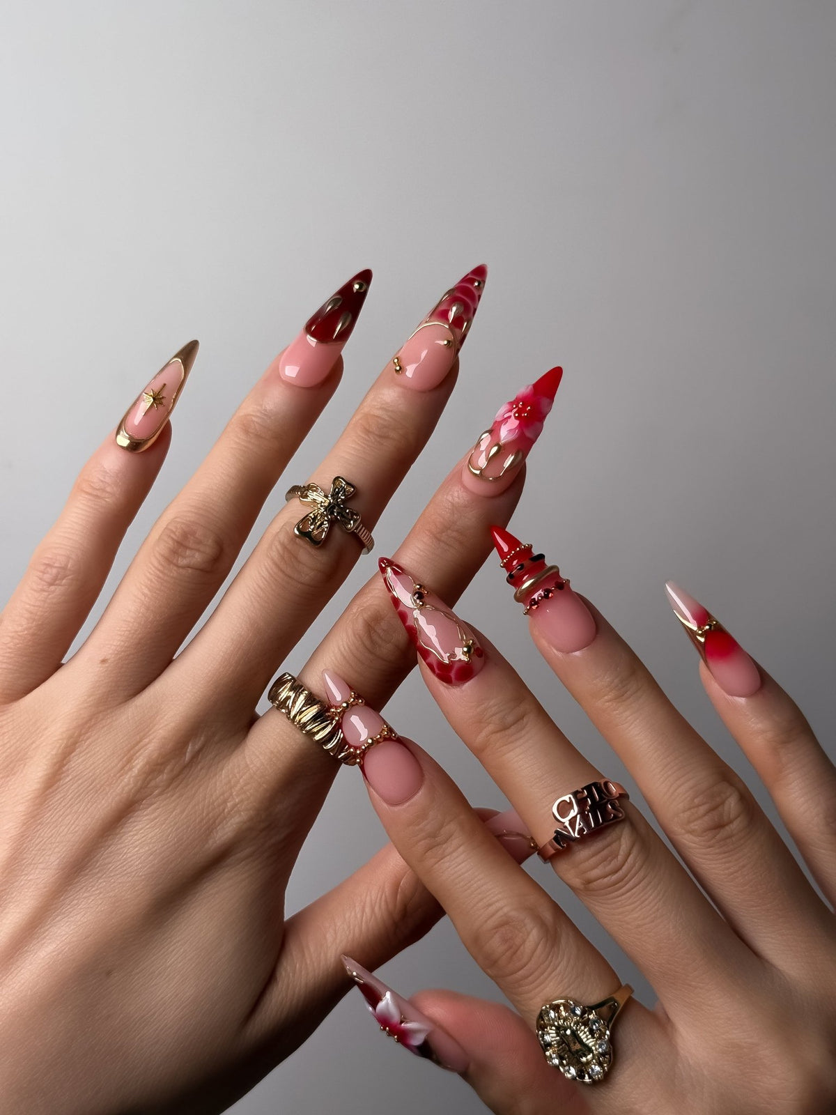 Crimson Relic Long Stiletto Press On Nails