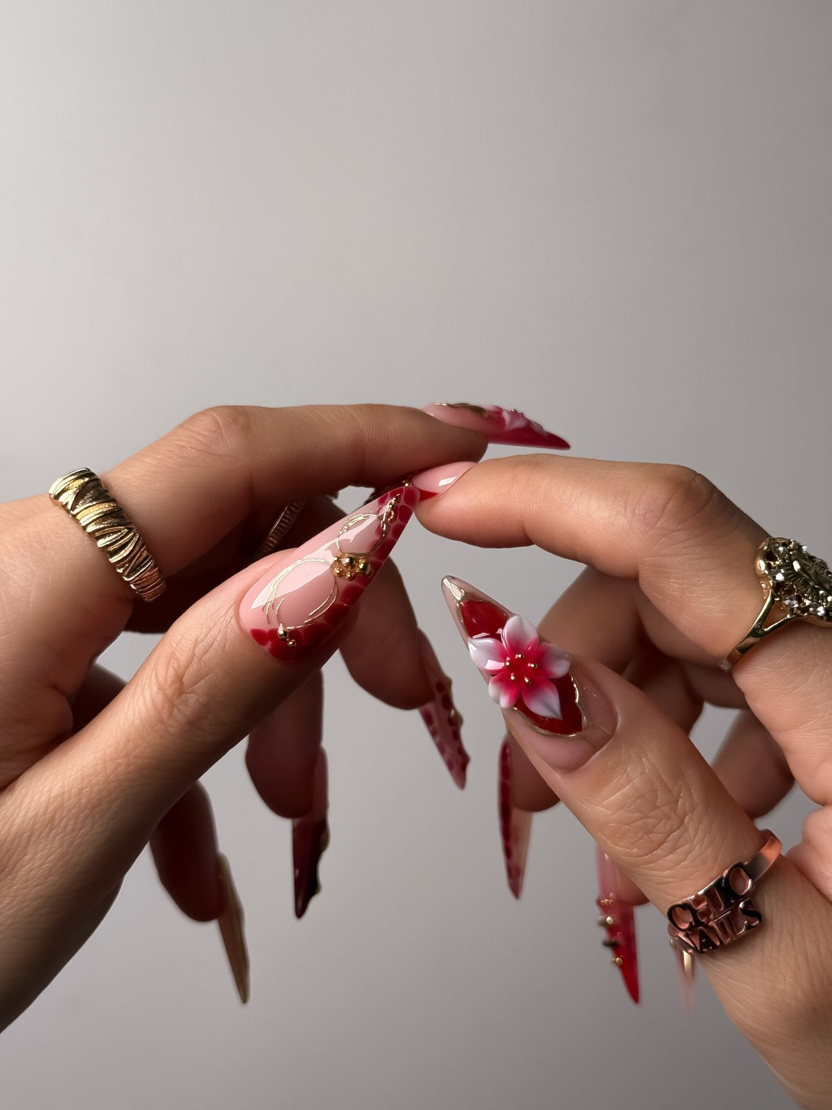 Ruby Bloom Long Stiletto Press On Nails