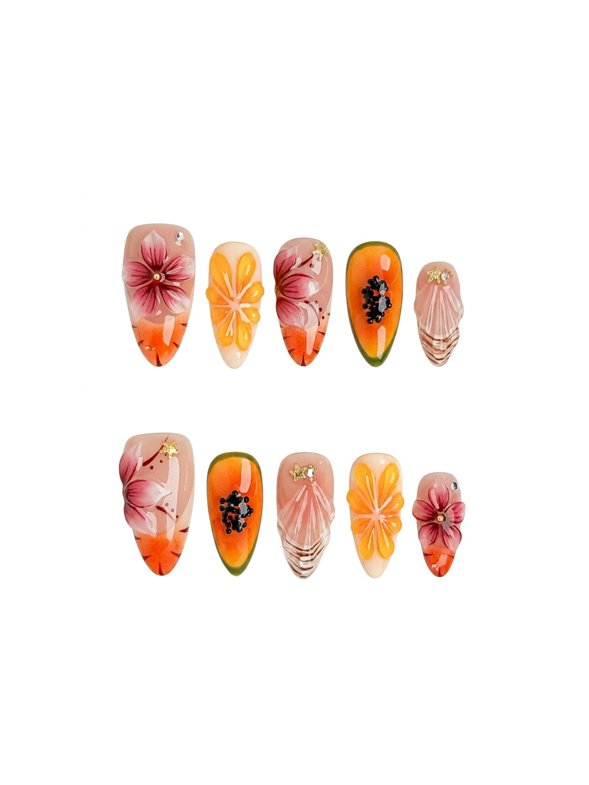 Tropical Fruit Press On Nails Medium Almond