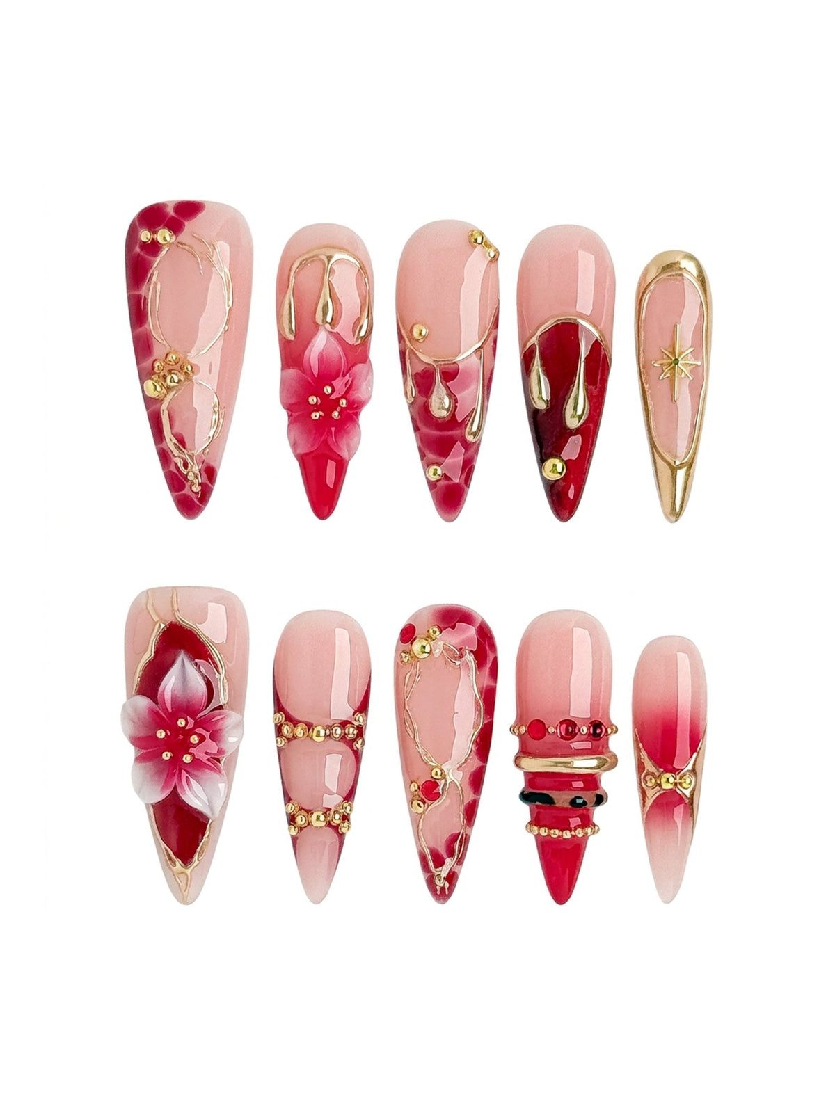 Ruby Bloom Long Stiletto Press On Nails
