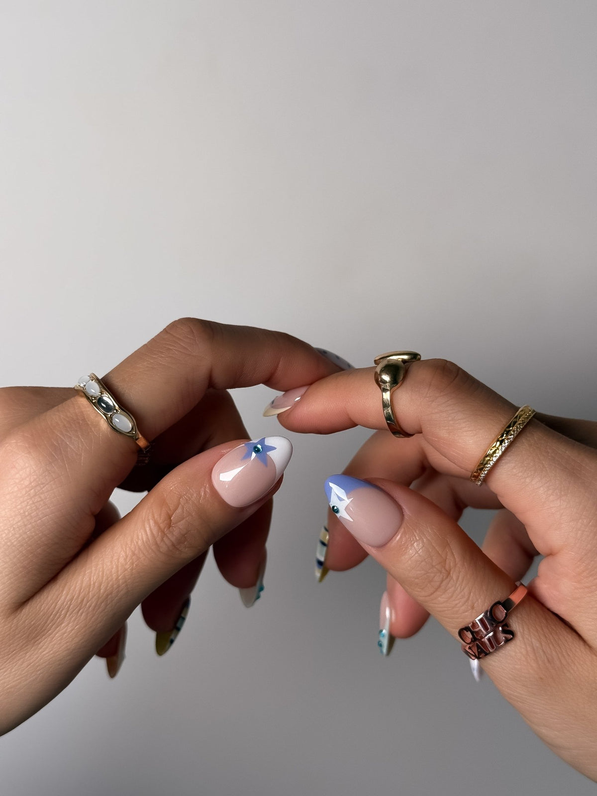 Azure Riviera Blue French Press On Nails Short Almond