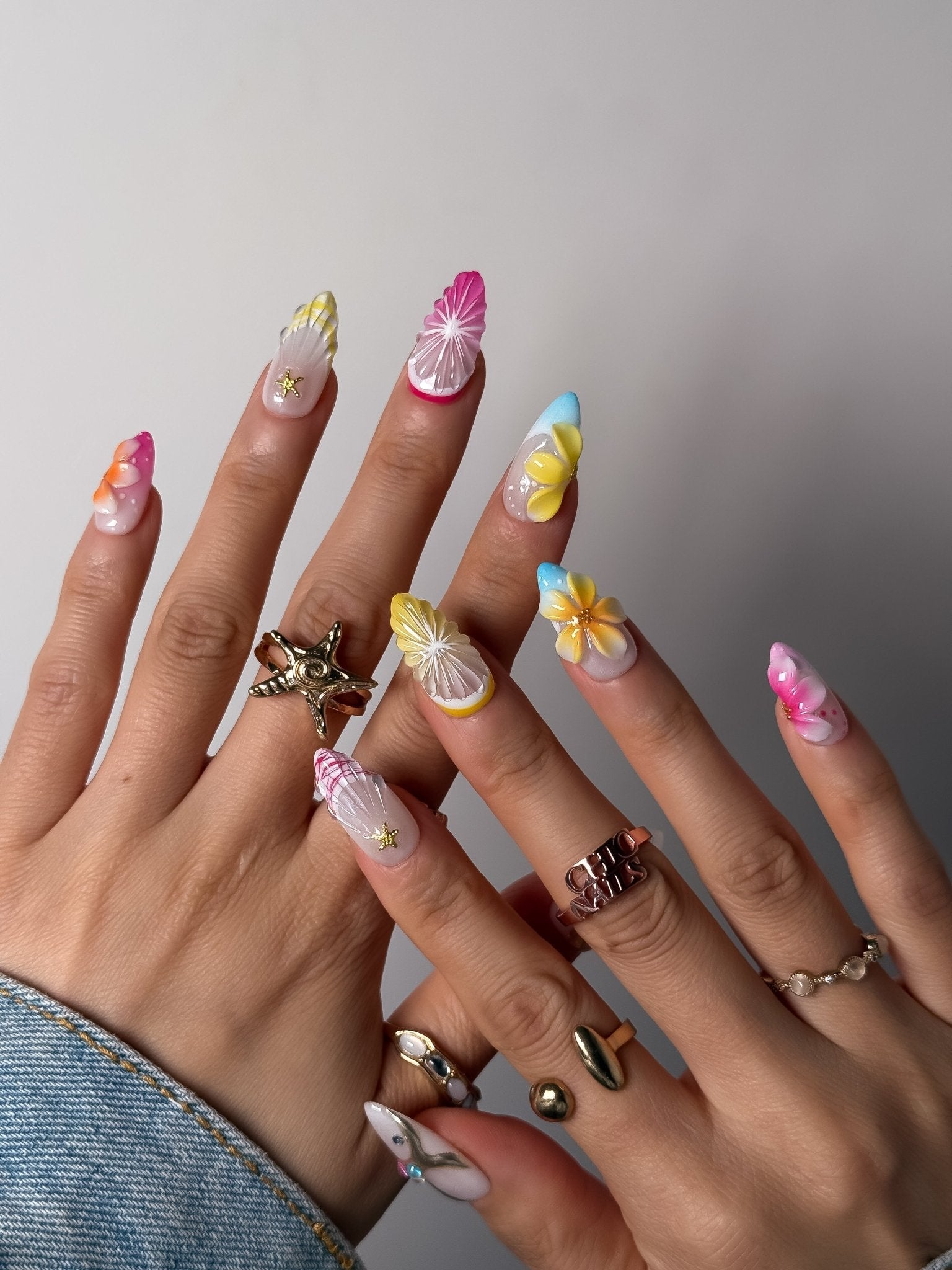 Amalfi Bloom Floral Press On Nails Medium Almond