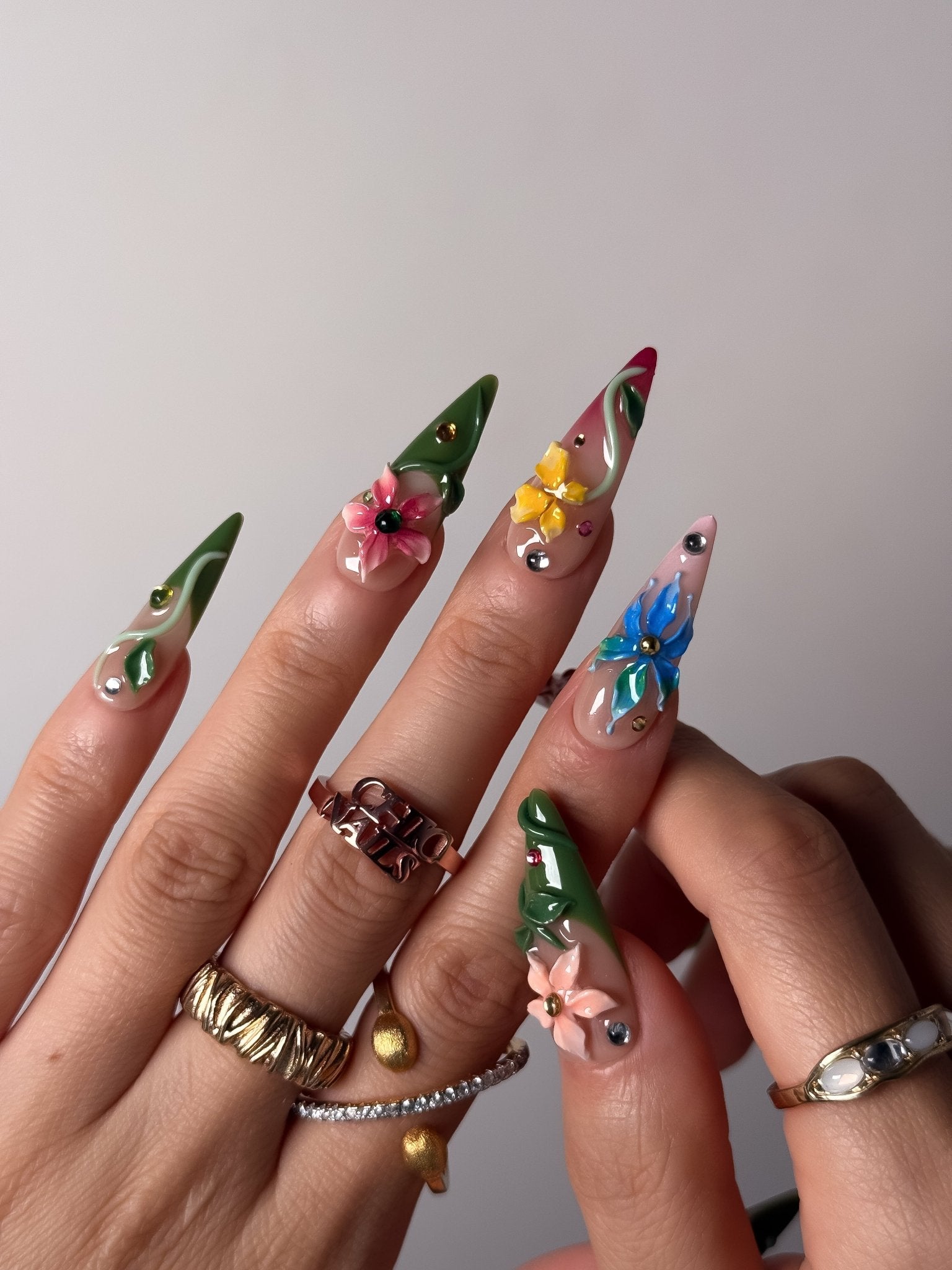 Secret Garden 3D Floral Press On Nails Long Stiletto