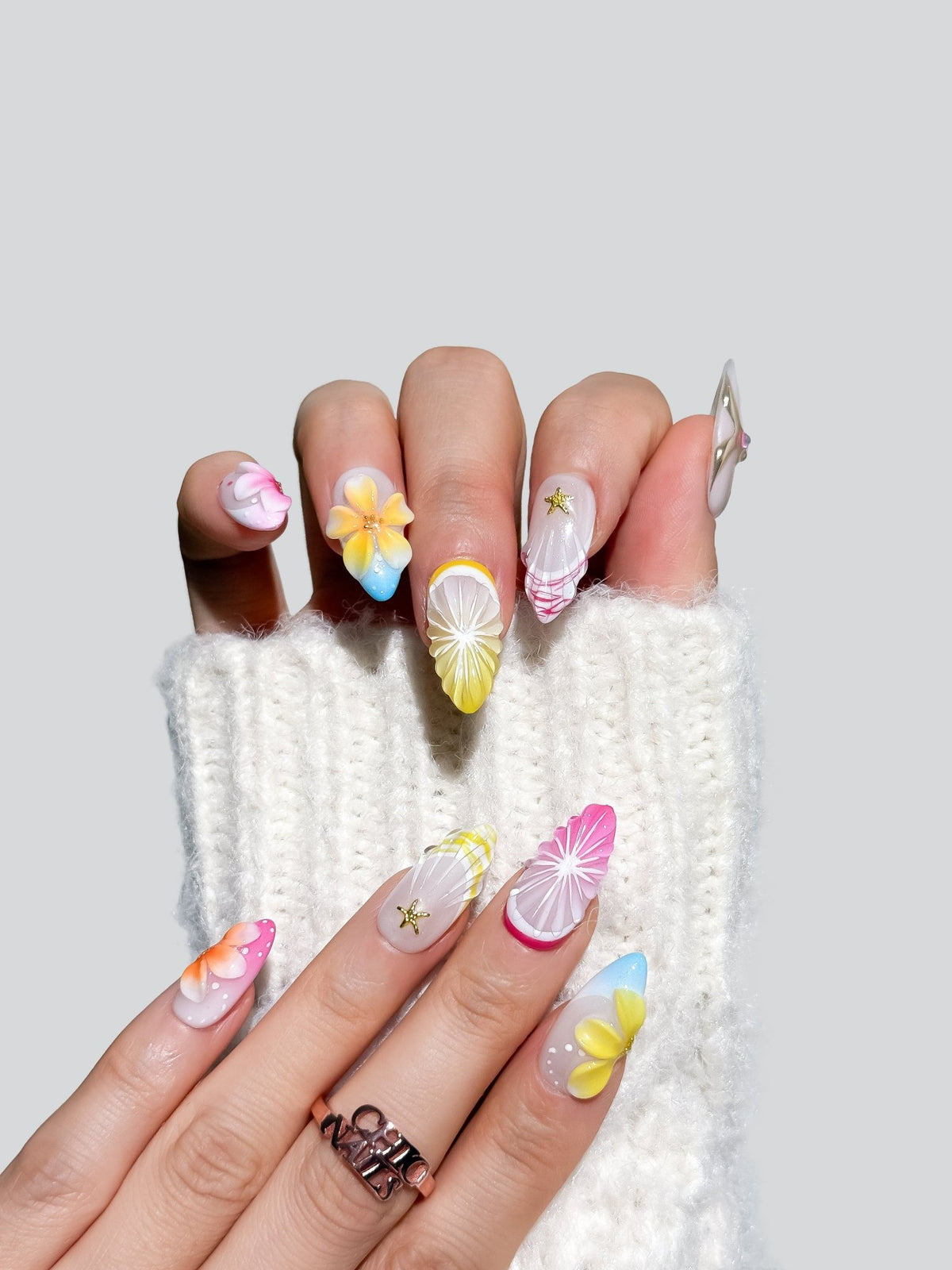 Amalfi Bloom Floral Press On Nails Medium Almond