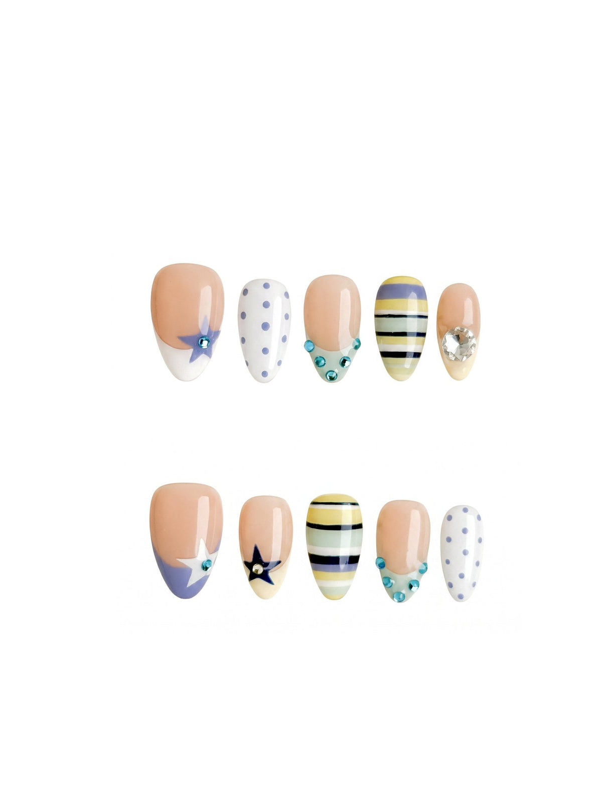 Azure Riviera Blue French Press On Nails Short Almond