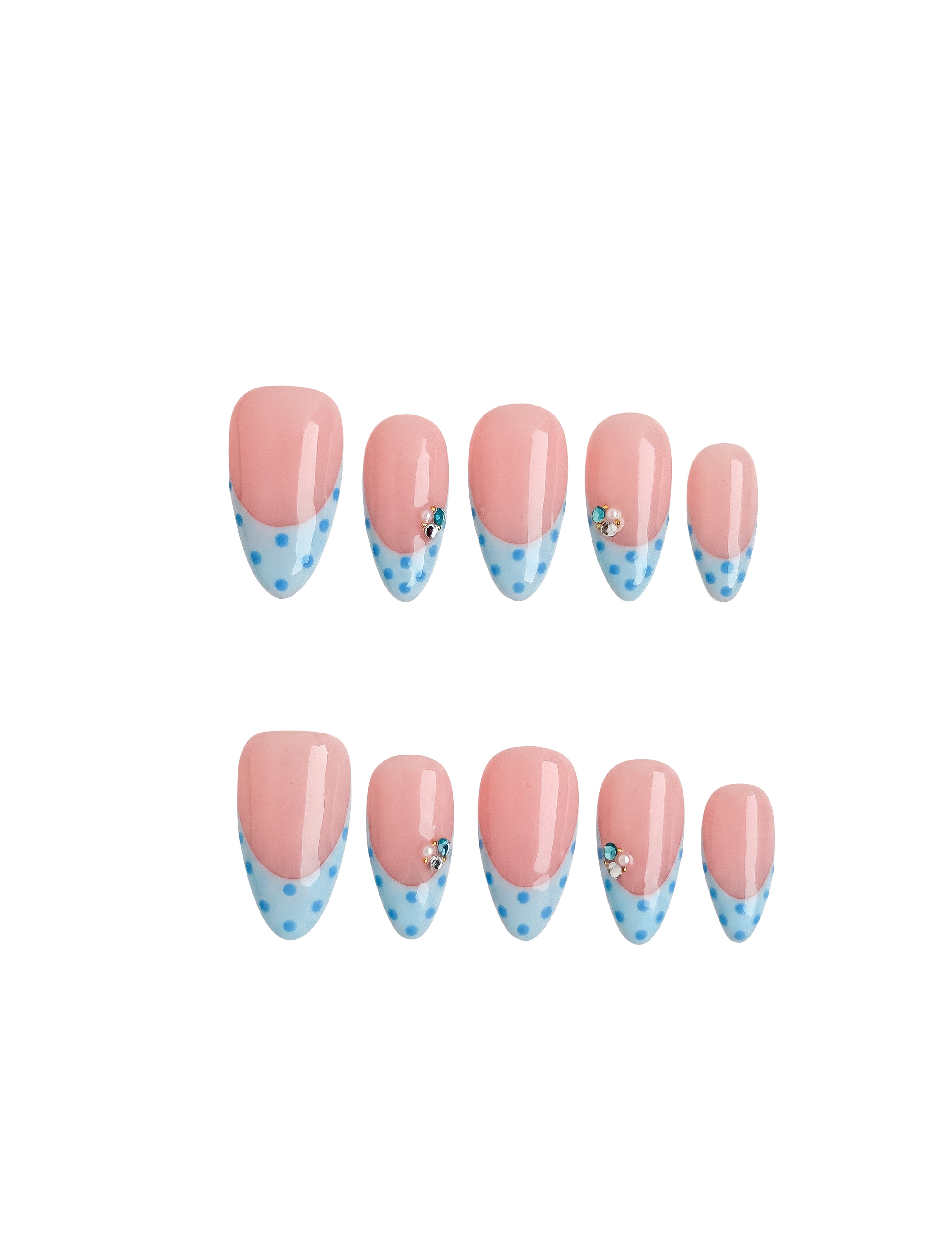 Blue Polka Dot French Press On Nails Short Almond