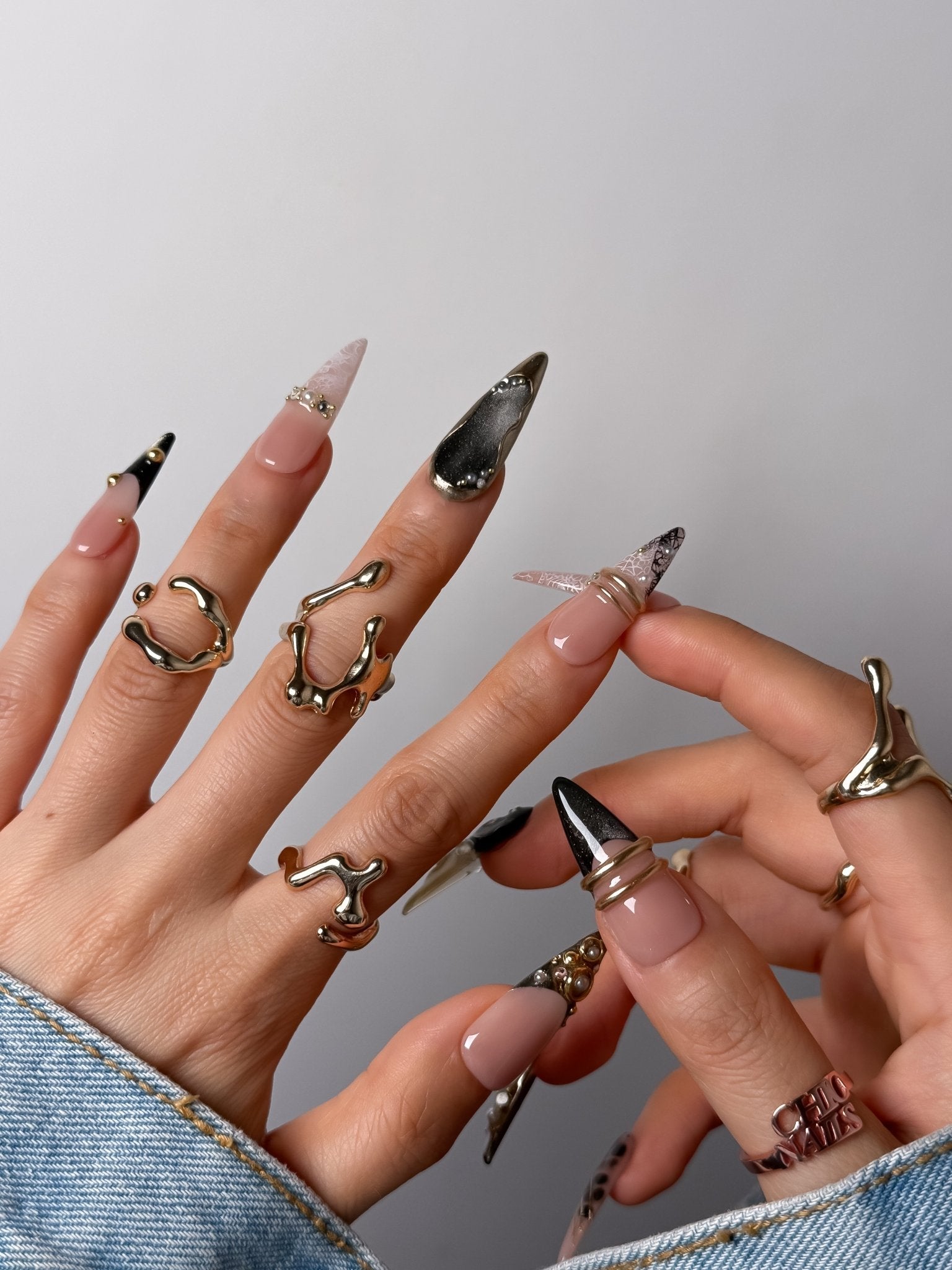 Black Chrome Stiletto Press-On Nails