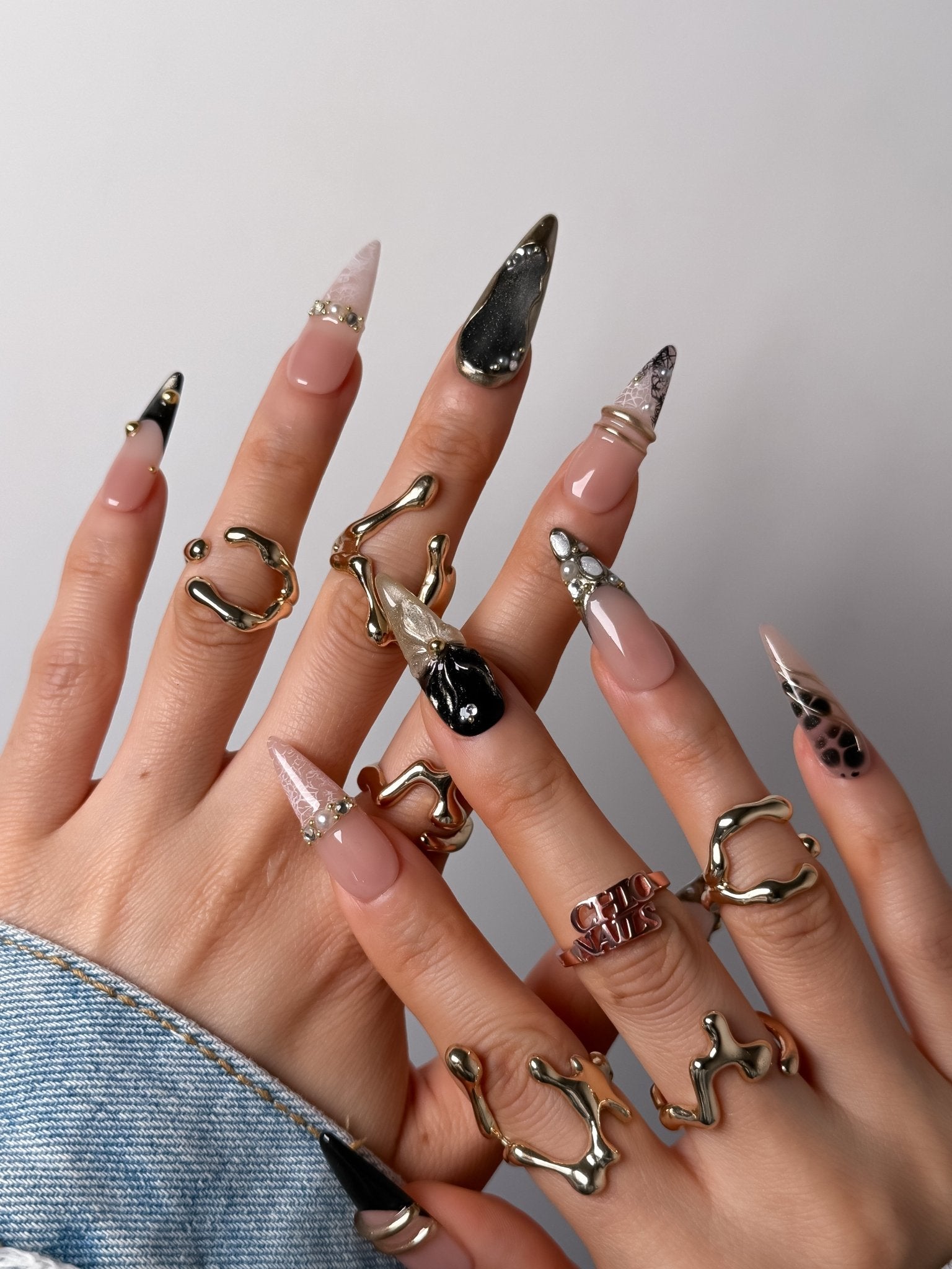 Black Chrome Stiletto Press-On Nails