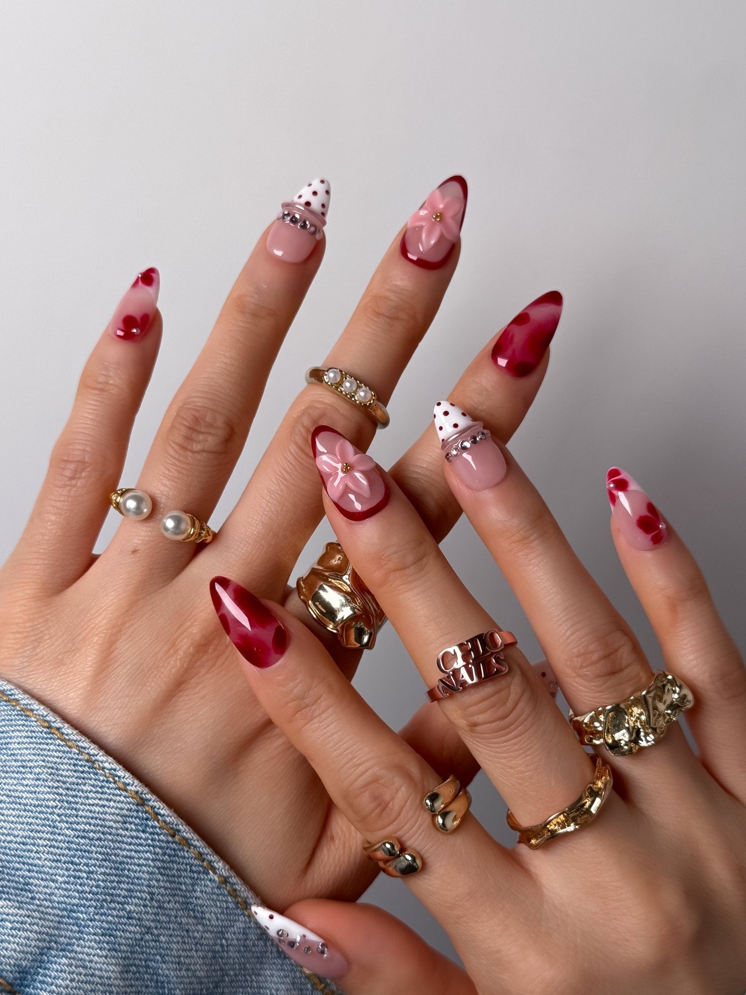 Red Flower Press-On Nails