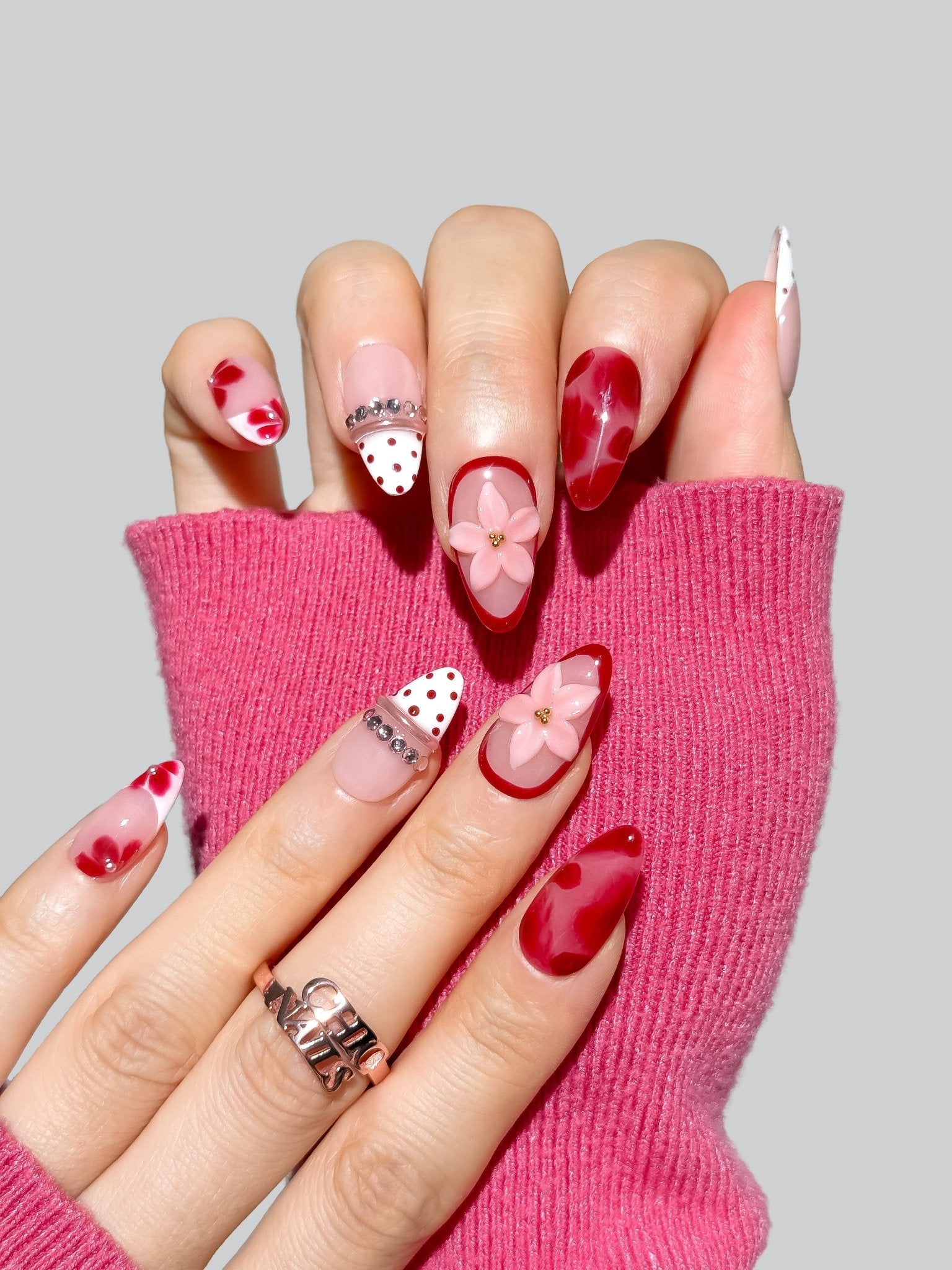 Red Flower Press-On Nails