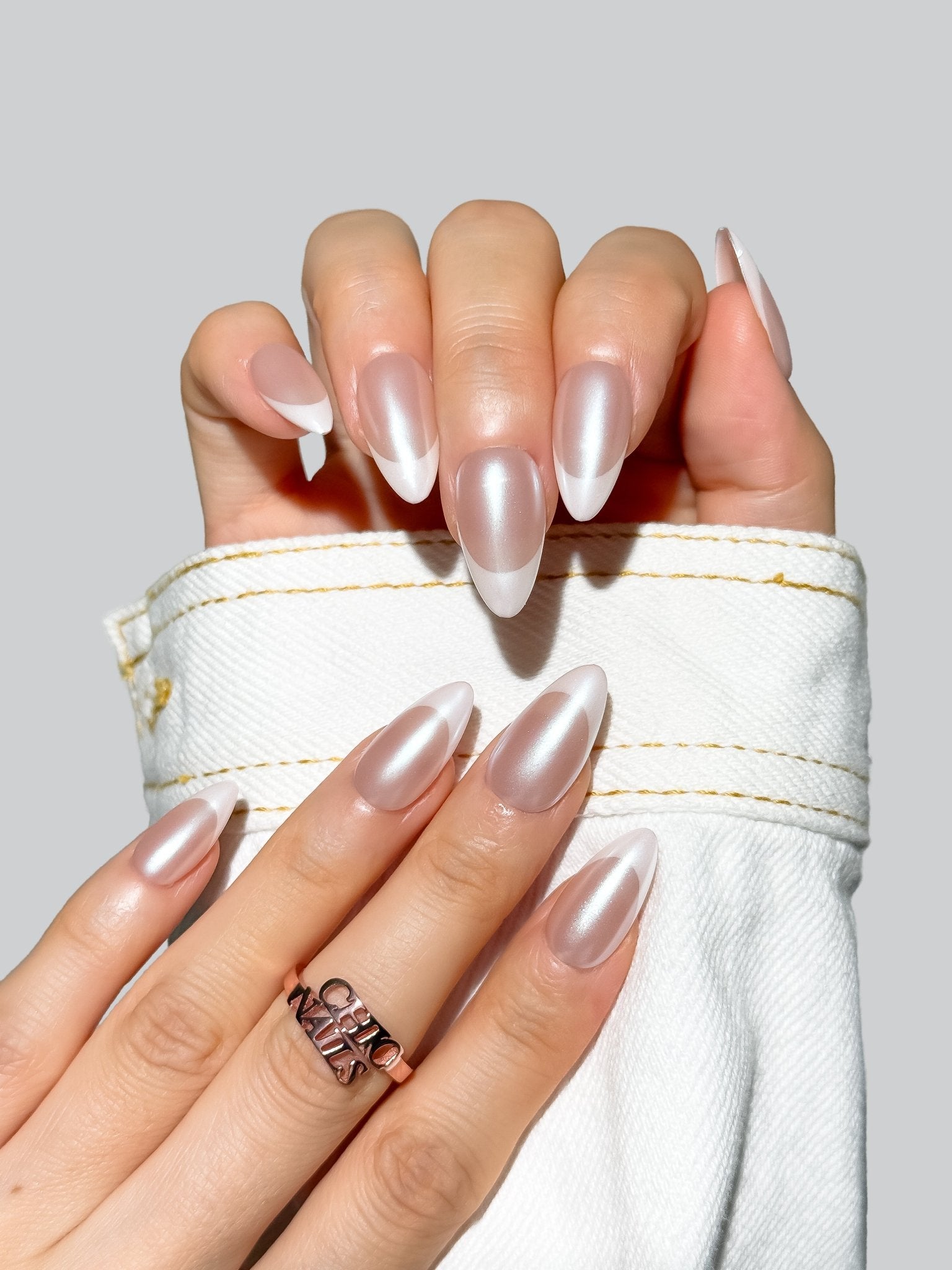 Pearl Frost Medium Almond Press On Nails