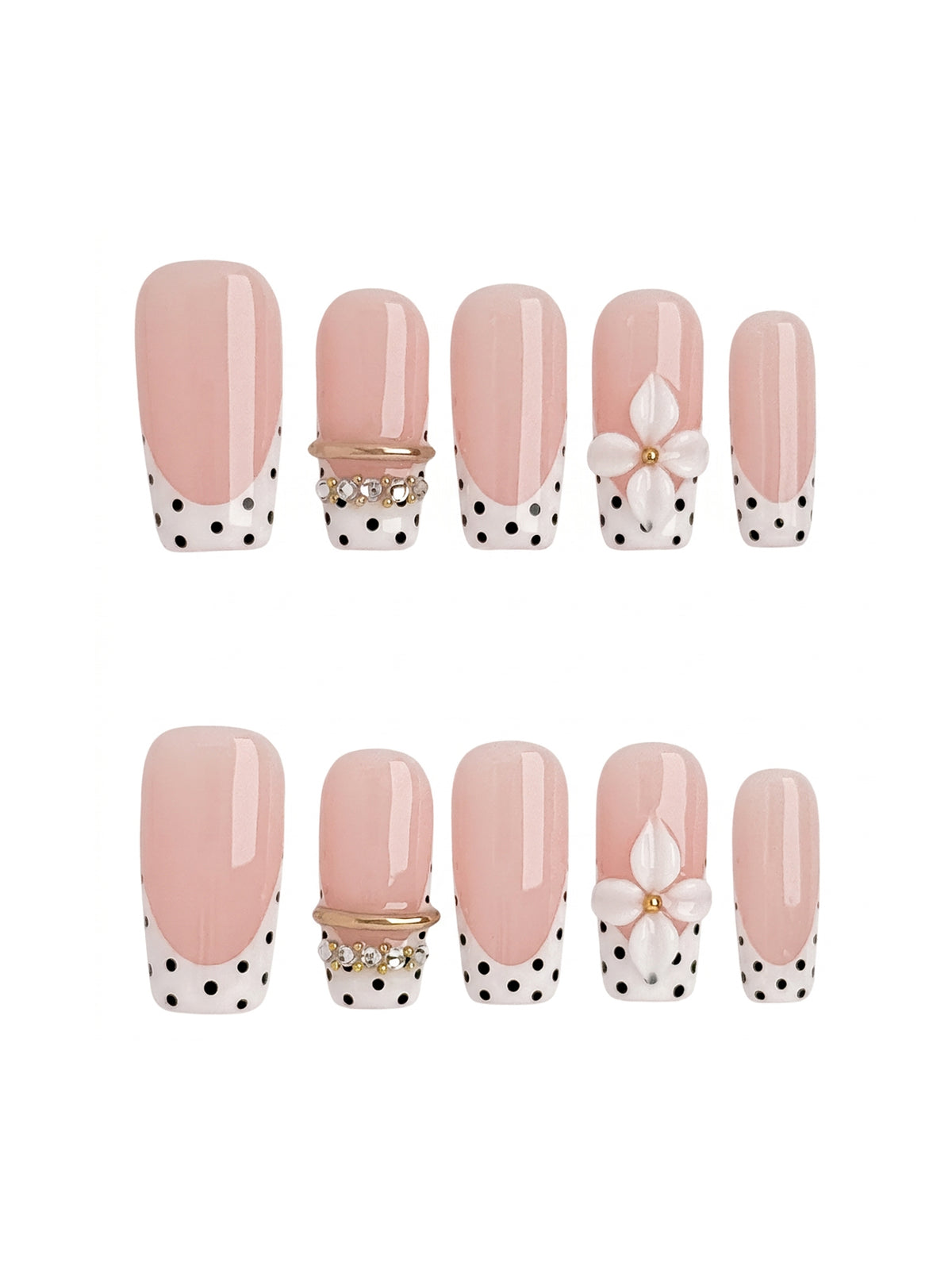 Pearl Dot Medium Square Press On Nails
