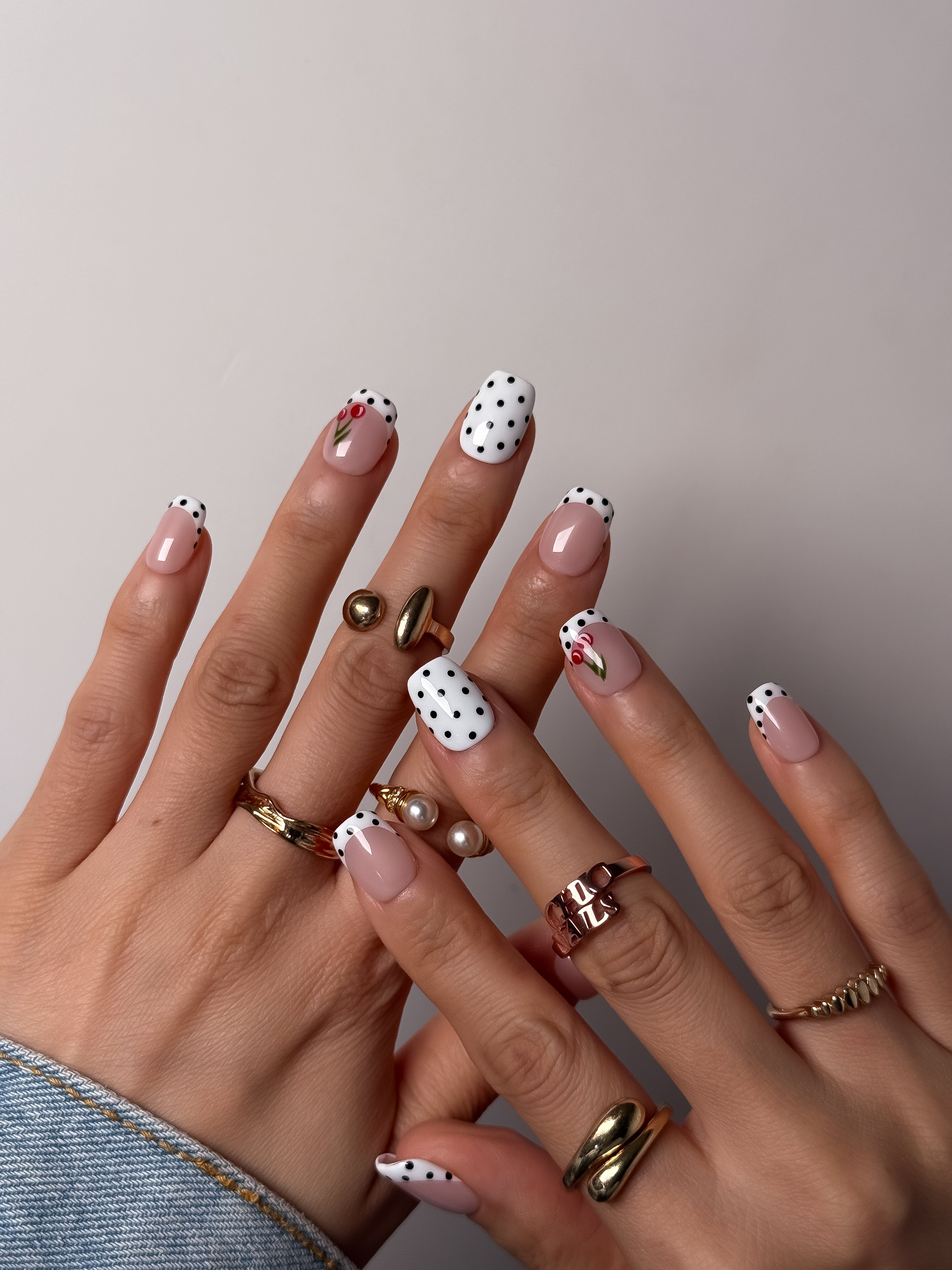 Cherry Polka Dot Press On Nails Extra Short Square