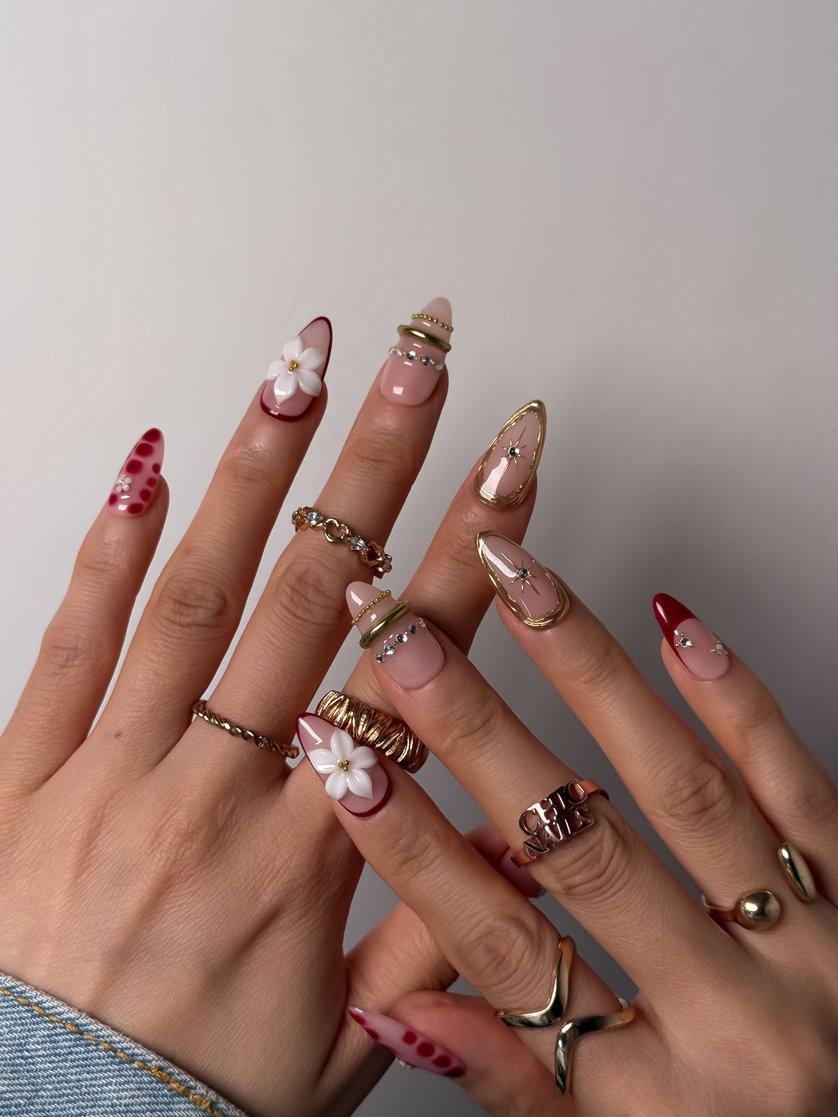 Ruby Bloom Medium Almond Press On Nails