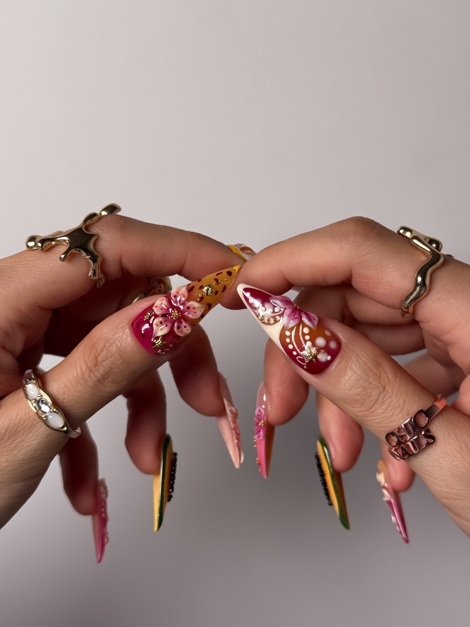 Papaya Fleur Tropical Fruit Press On Nails Long Stiletto