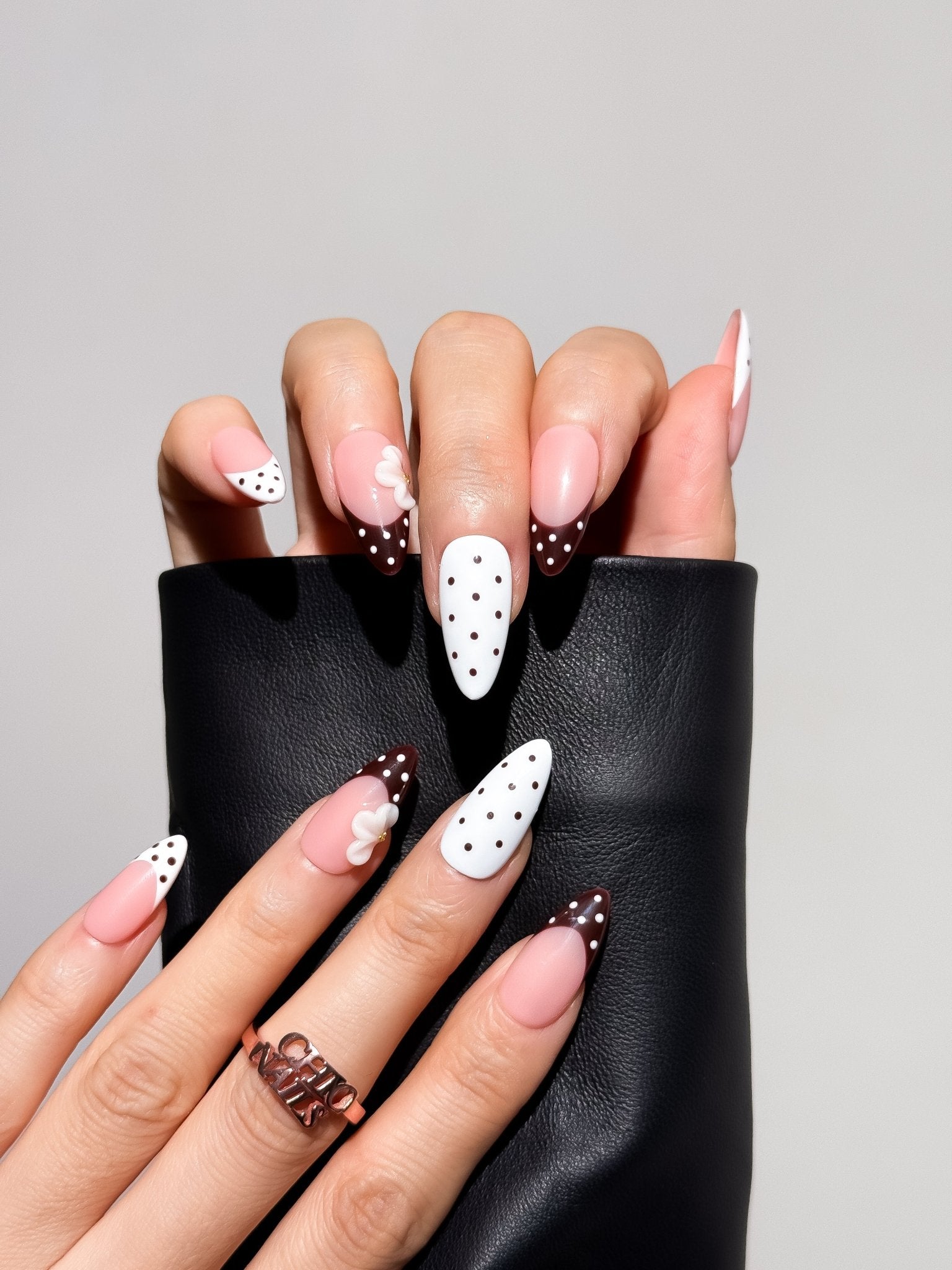 Cocoa Petals Floral French Press On Nails Medium Almond