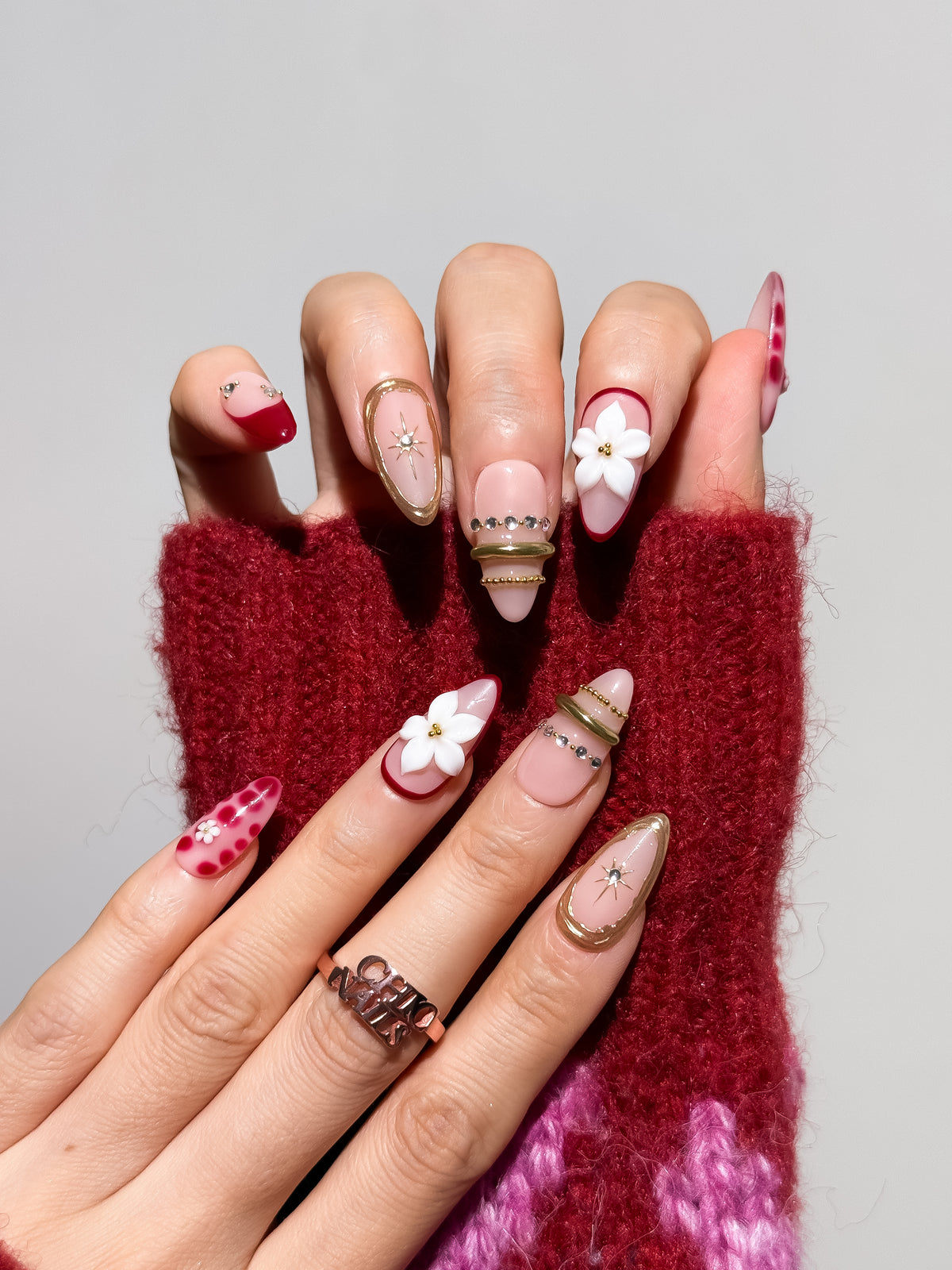 Ruby Bloom Medium Almond Press On Nails