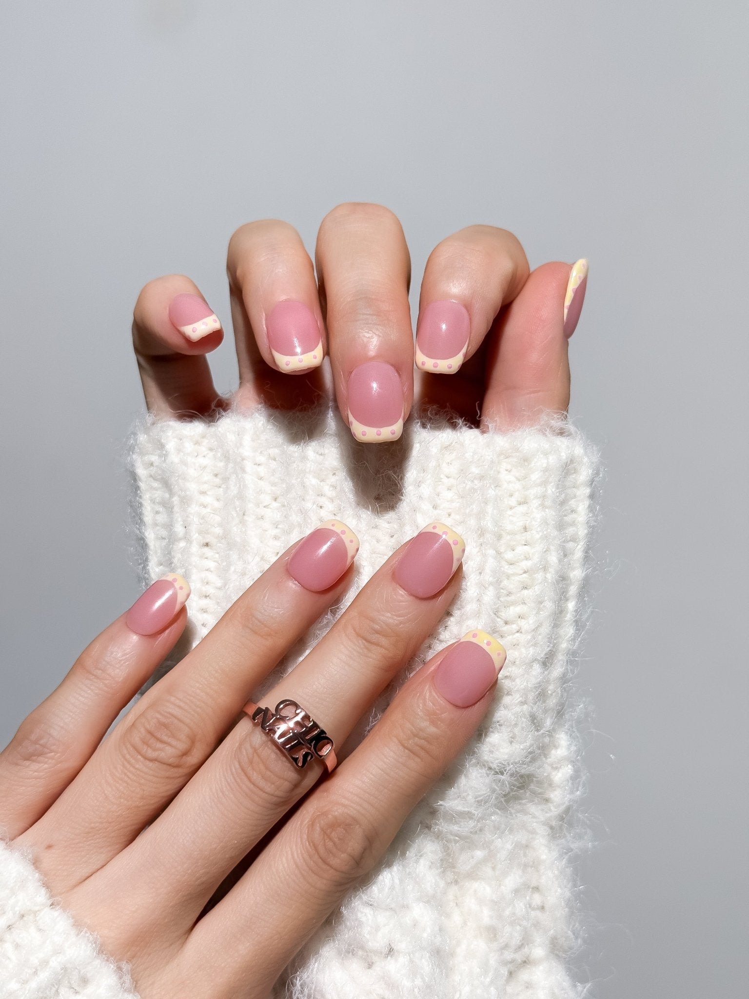 Pink French Tip Press On Nails Short Ballerina