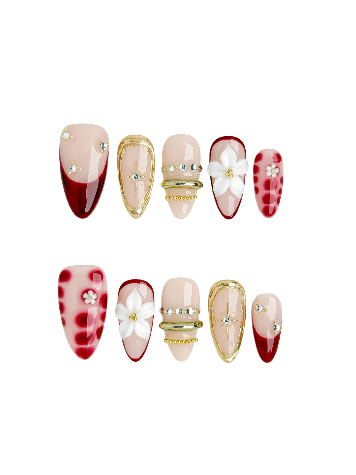 Ruby Bloom Medium Almond Press On Nails