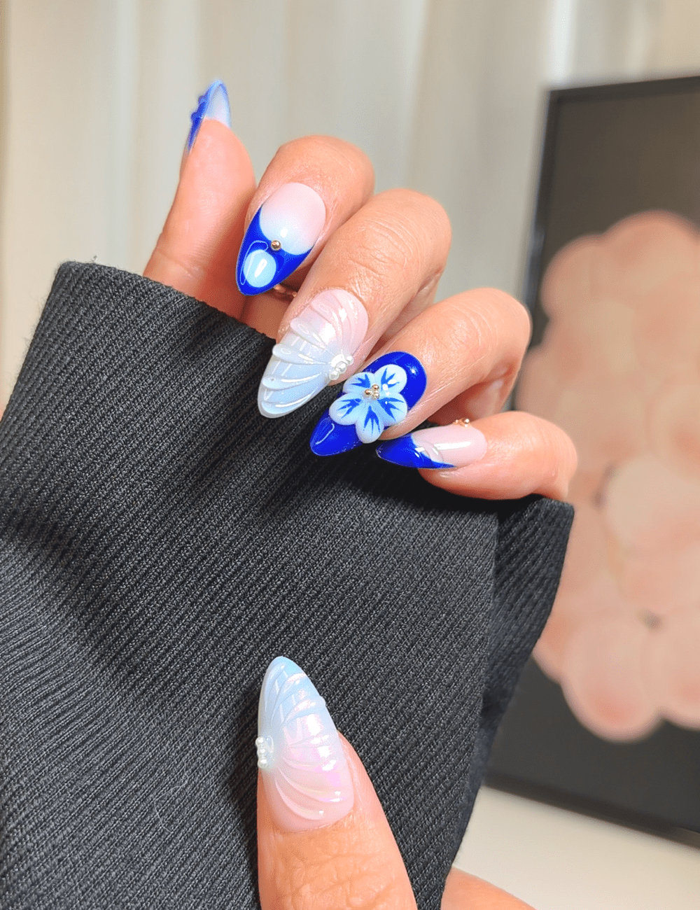 Ocean Bloom | Medium Almond Press-On Nails