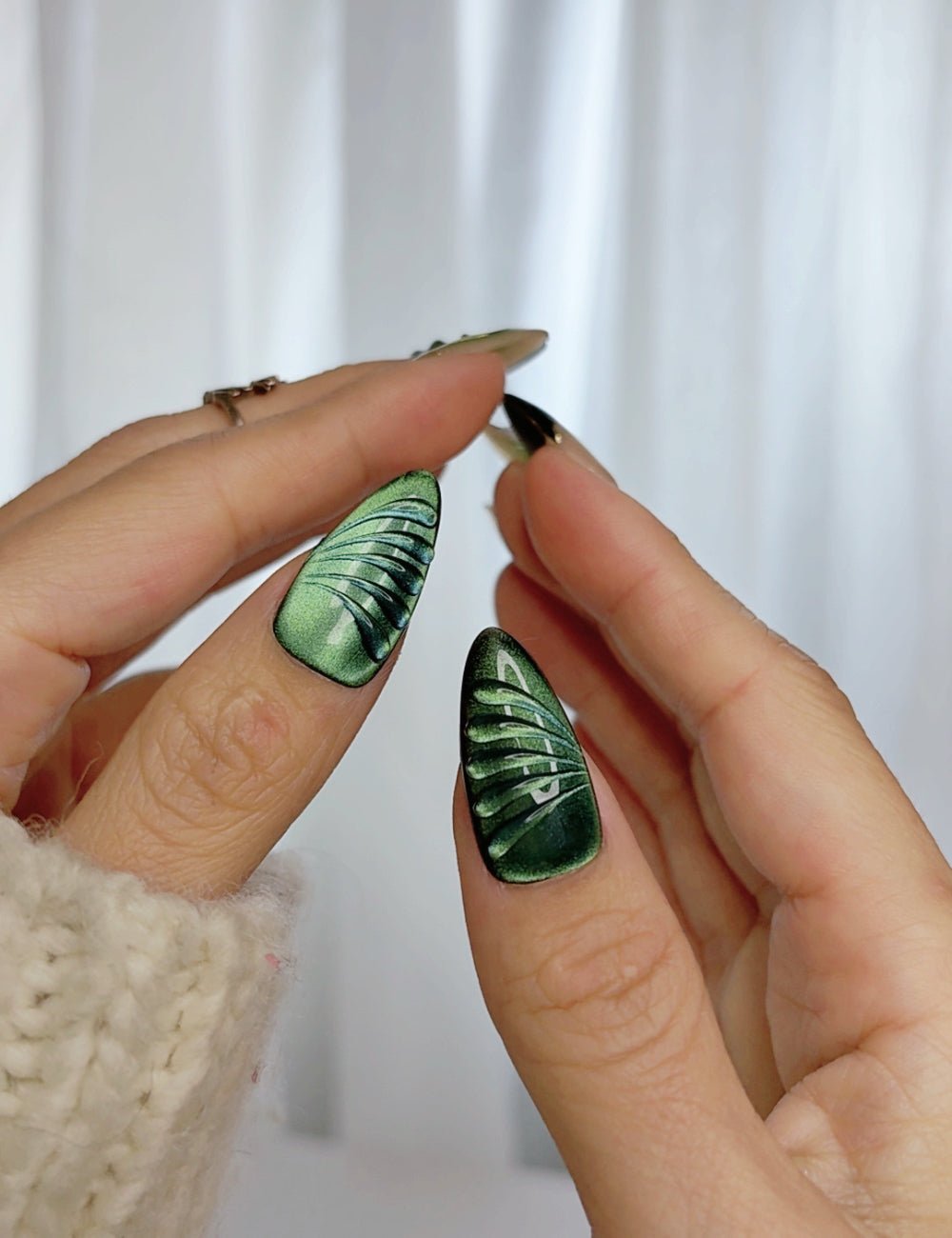 Forest Bloom Cross Press-On Nails | Green Marble Floral Nail Set
