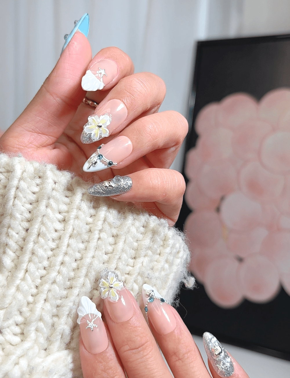 Mermaid Bloom | Medium Almond Press-On Nails