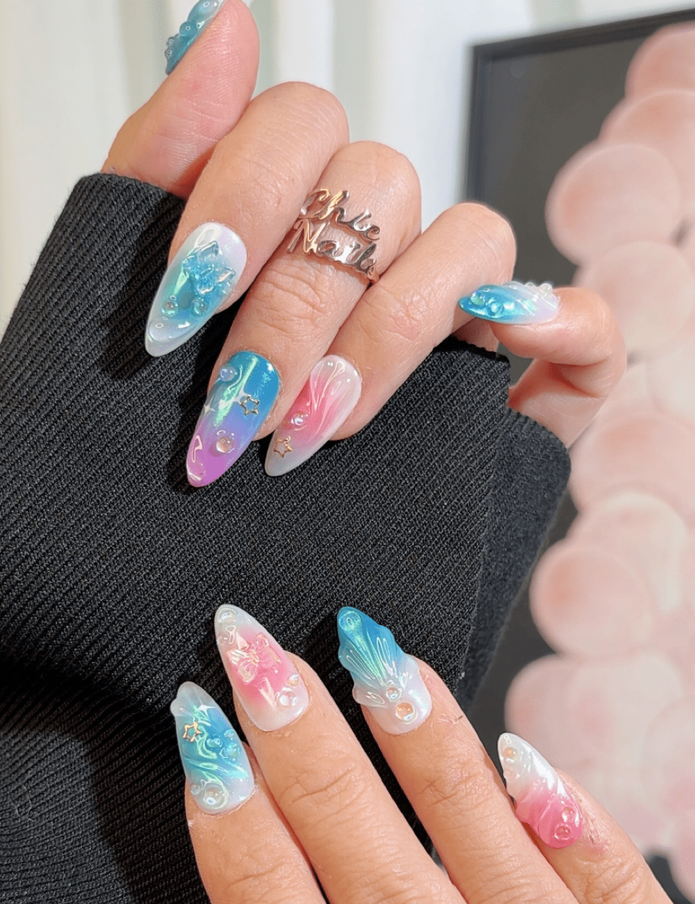 Mermaid Galaxy 3D Press-On Nails – Ocean & Sunset Fantasy | CHICNAILS