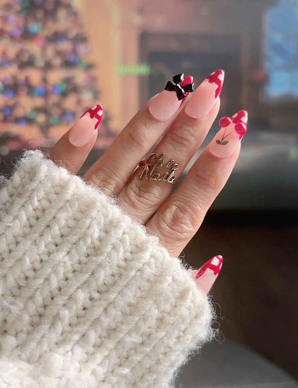 Red Plaid Bow Press-On Nails