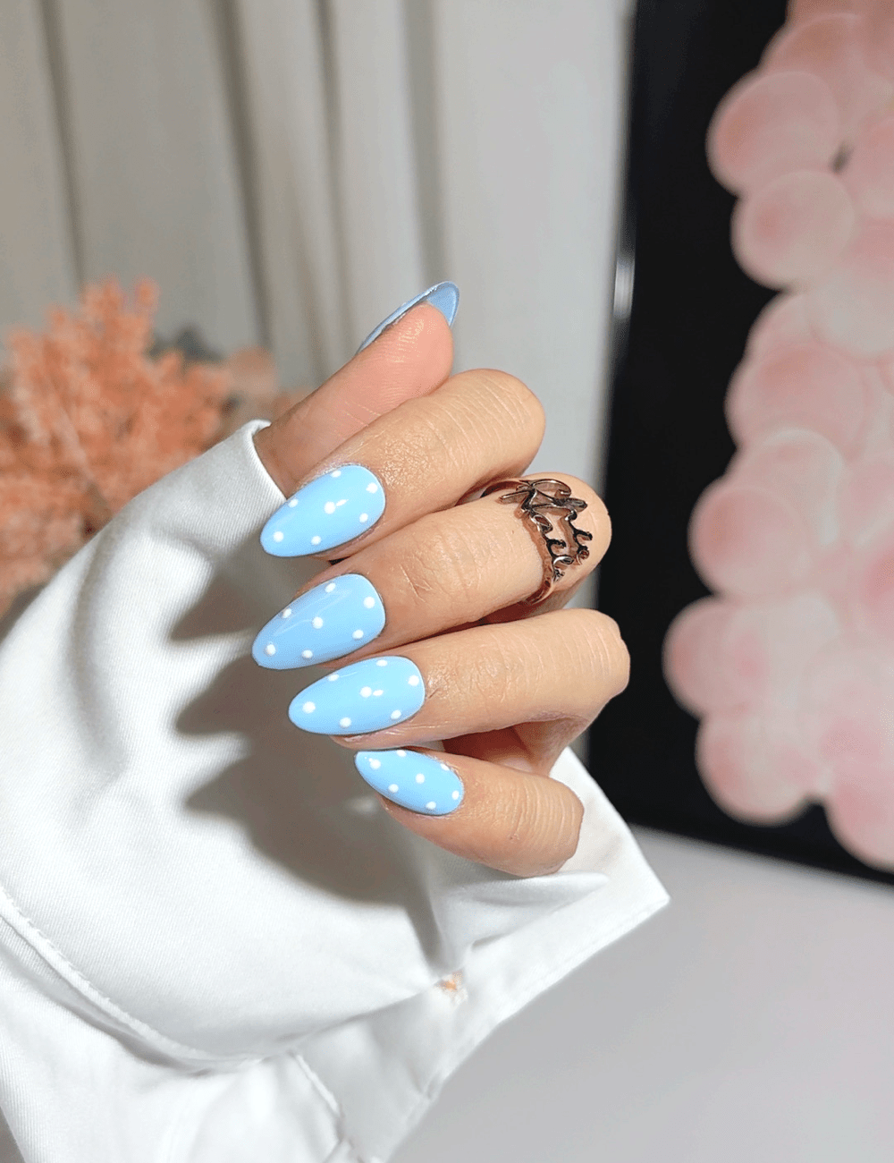 Blue Polka Dot Press On Nails