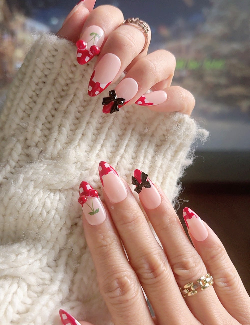 Red Plaid Bow Press-On Nails