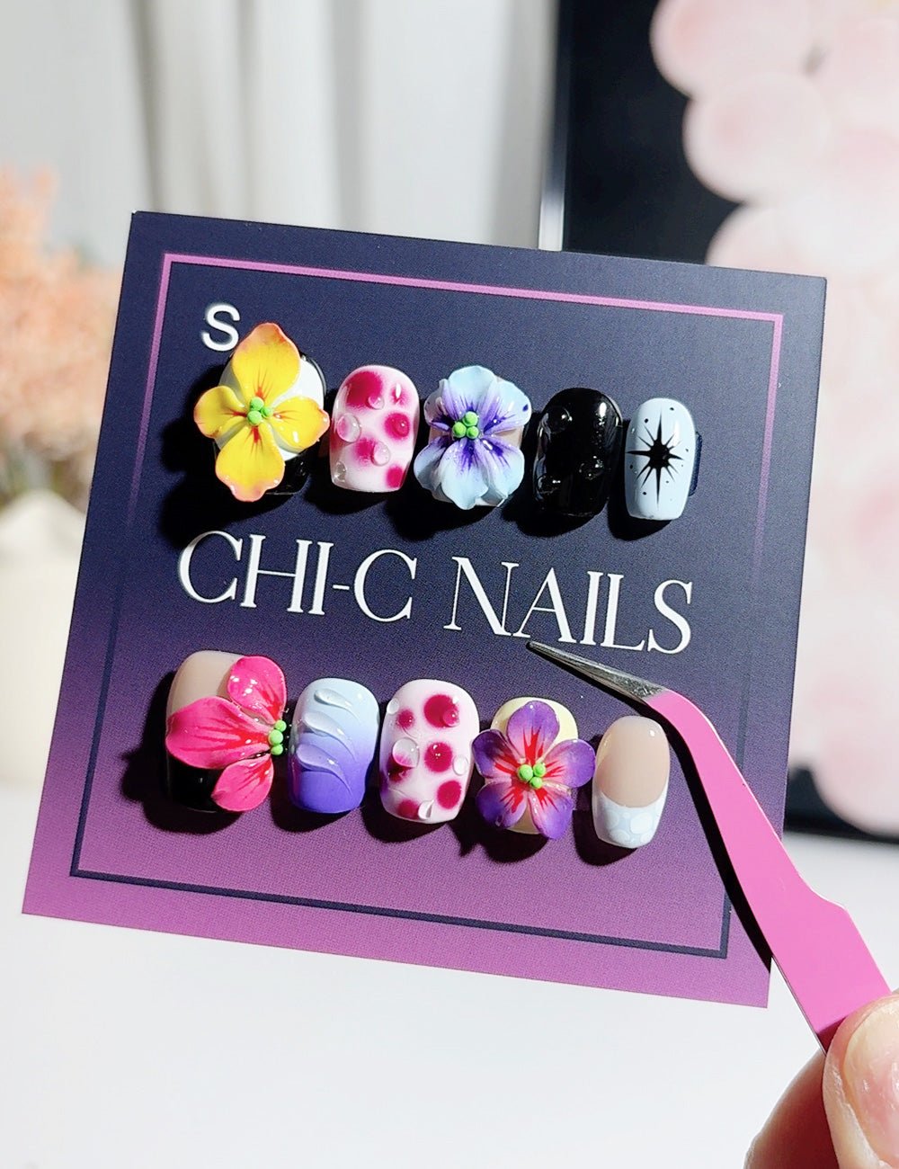 Vivid Bloom 3D Mixed Press-On Nails – Bold Colour Set