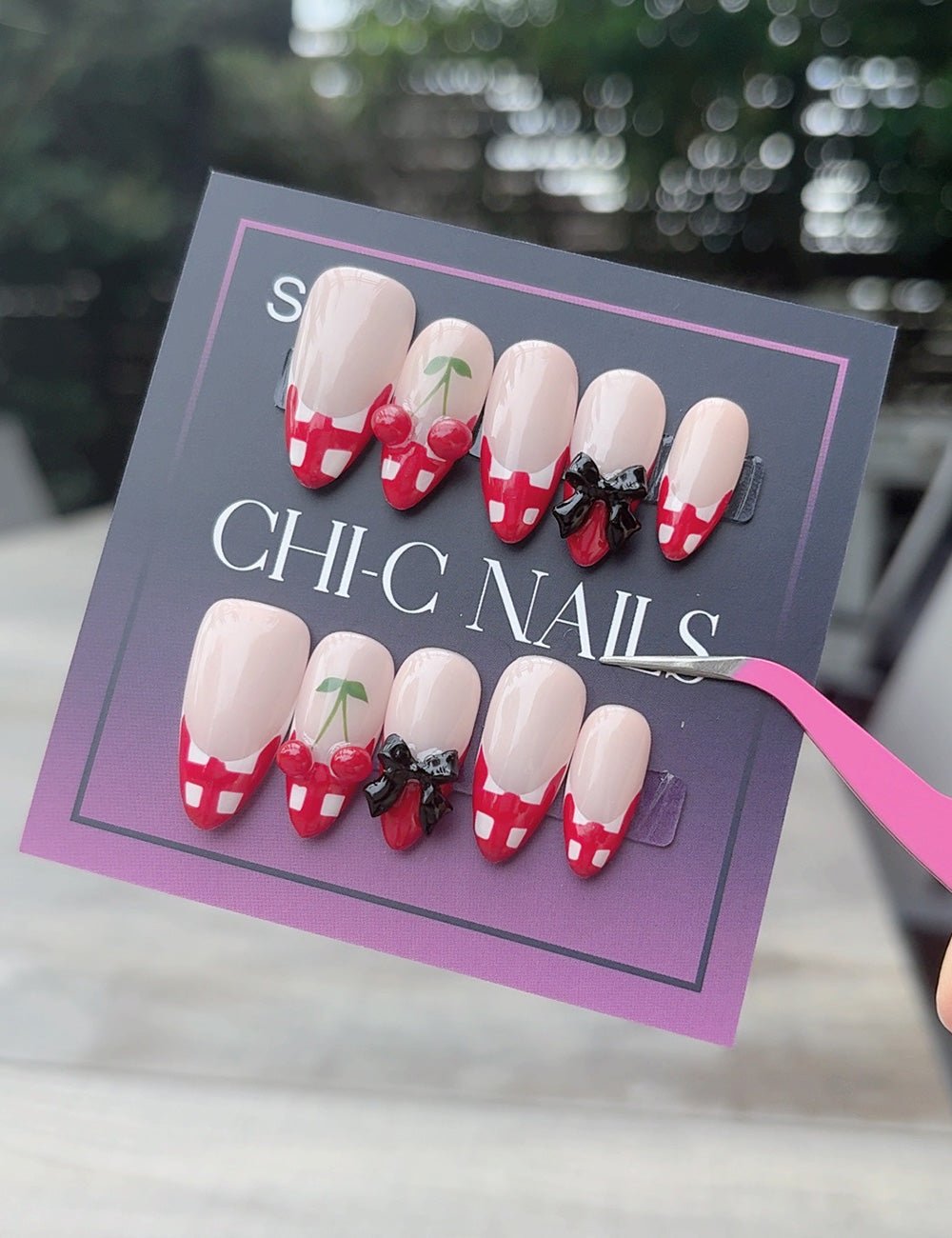 Red Plaid Bow Press-On Nails