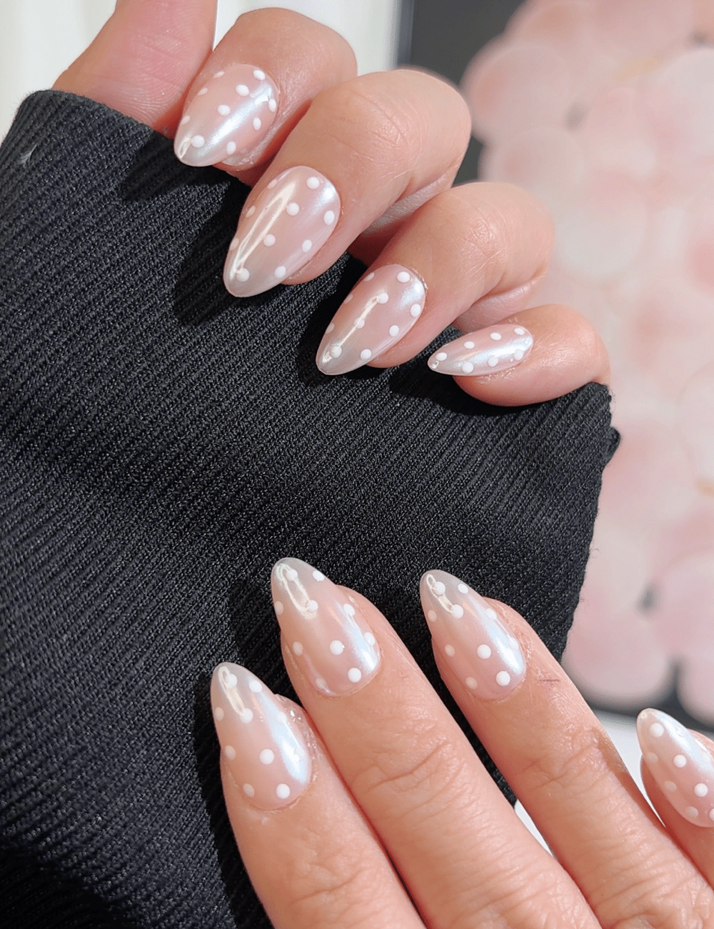 White Polka Dot Pearl Press-On Nails | Short Almond