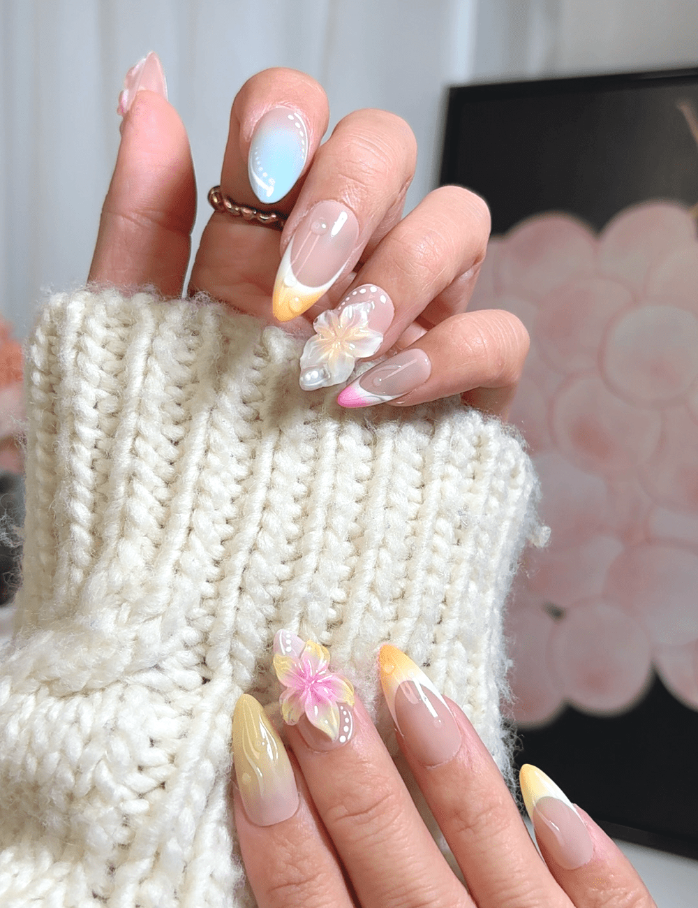 Sunset Bloom | Medium Almond Press-On Nails