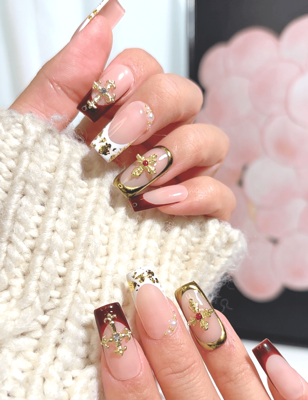 Royal Burgundy Cross Press-On Nails