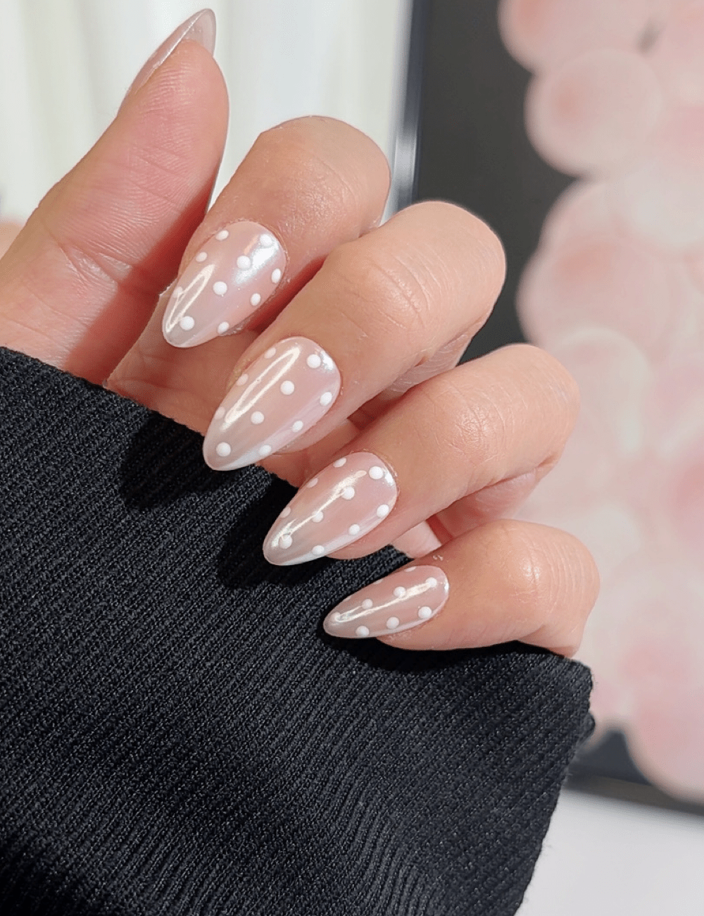 White Polka Dot Pearl Press-On Nails | Short Almond