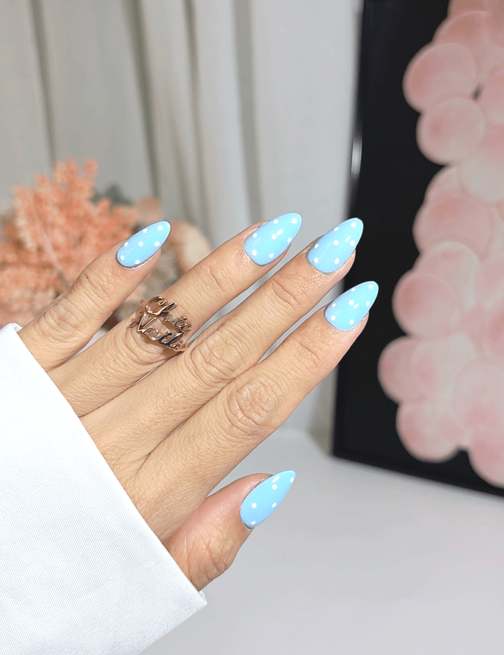 Blue Polka Dot Press On Nails