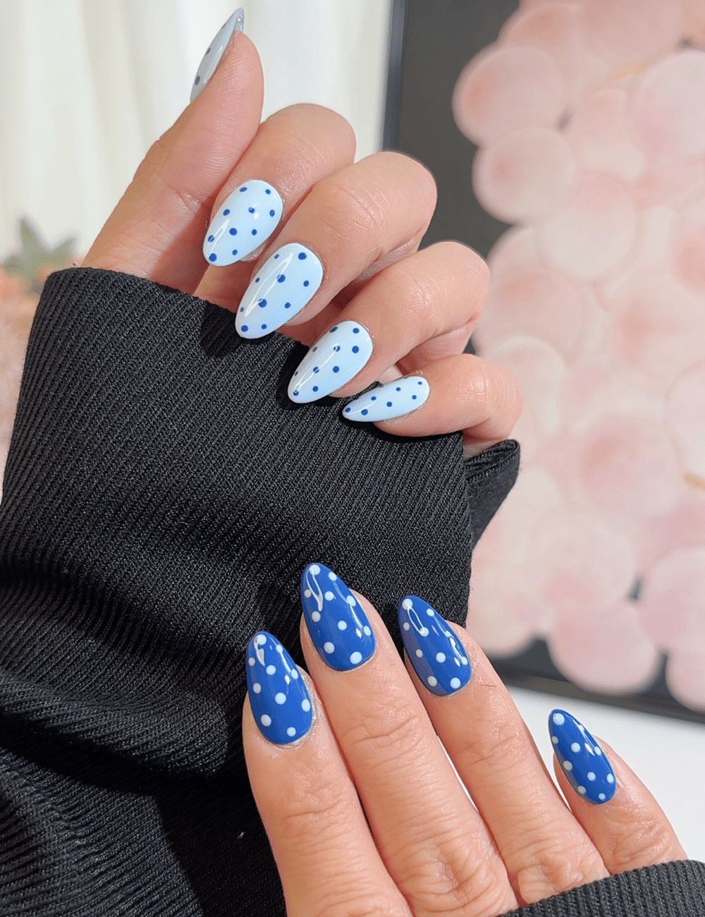 Blue Polka Dot Press-On Nails | Short Almond Reusable