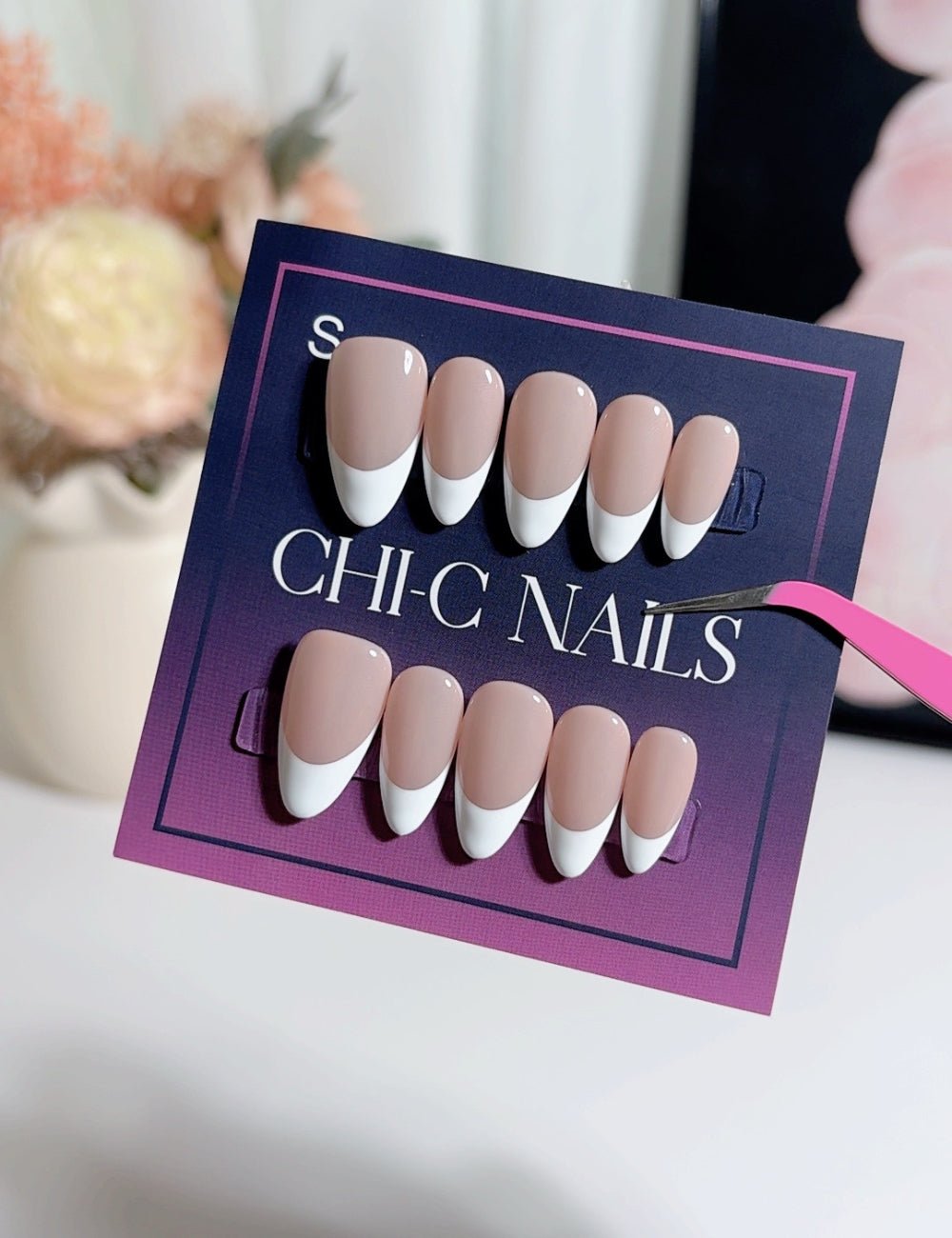 Classic White French Medium Almond Nails