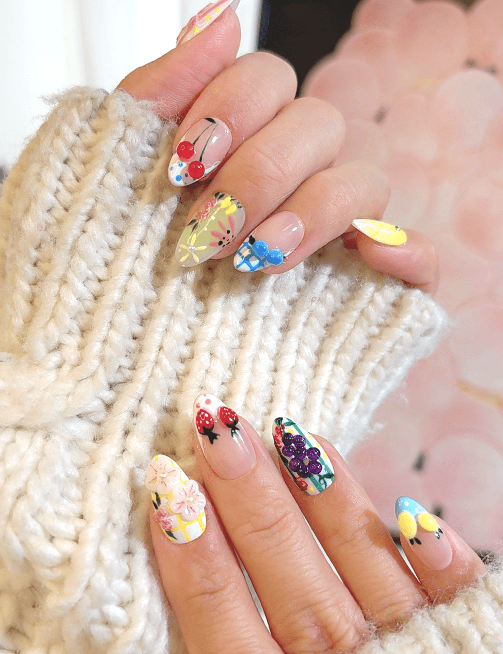 Fruit Party Press-On Nails – Short Almond | Colorful Summer Design