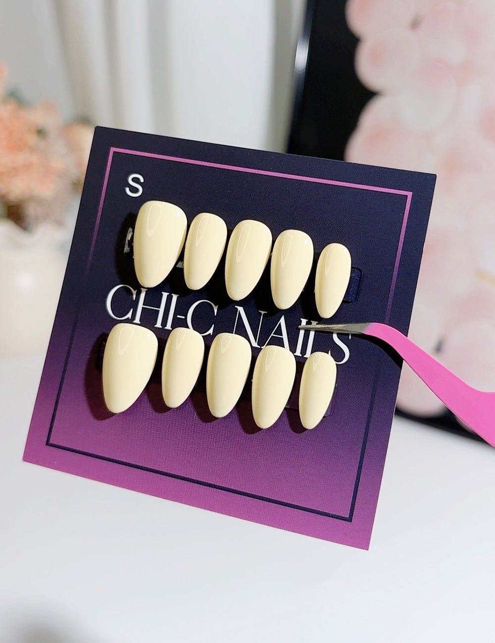 Handmade Press On Nails Cream Yellow Solid Color Reusable Fake Nails CHICNAILS