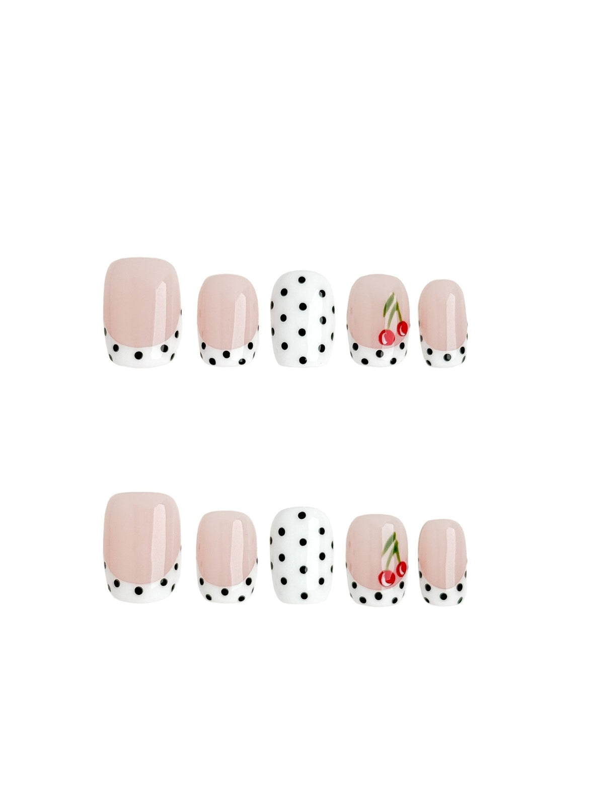 Cherry Polka Dot Press On Nails Extra Short Square
