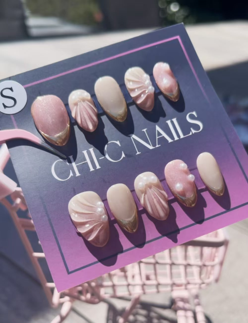 Golden Blush – 3D Pink & Gold Press-On Nails with Pearls | Fall Nail Trends 2025