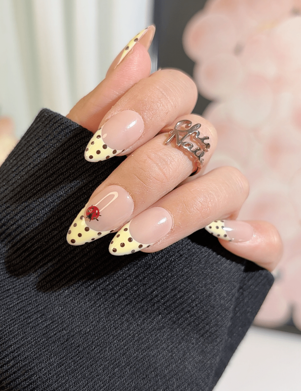 Yellow Ladybug Polka Dot French Press-On Nails – Fun Spring Style | CHICNAILS