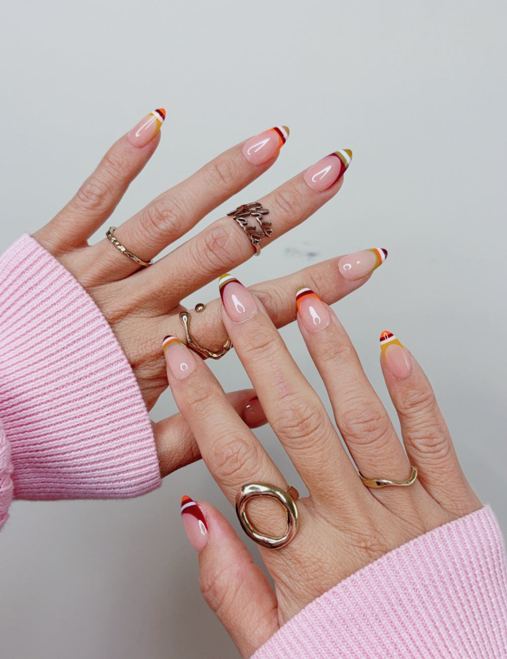 Orange French Short Almond Press On Nails | Handmade Acrylic Nails
