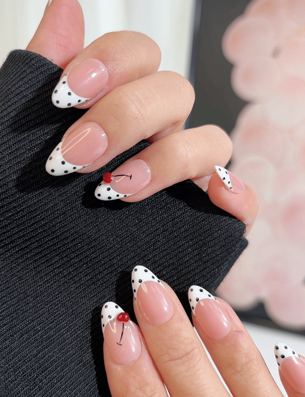 Cherry Polka Dot French Press-On Nails | Short Almond